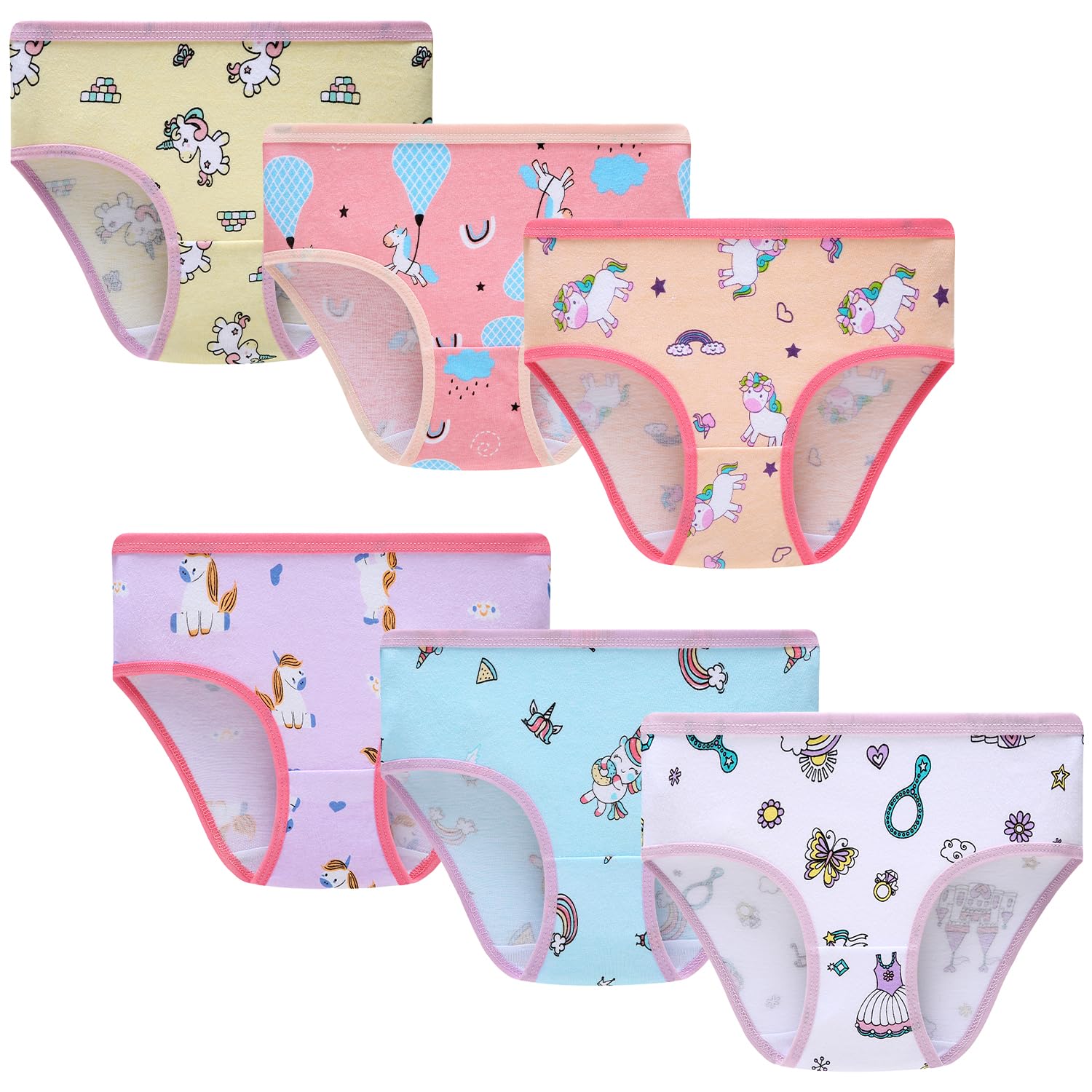 Little bety Girls Cute Printed Underwear Kids Cotton Comfort Panty Briefs Toddler Undies Pack of 6 Multipack