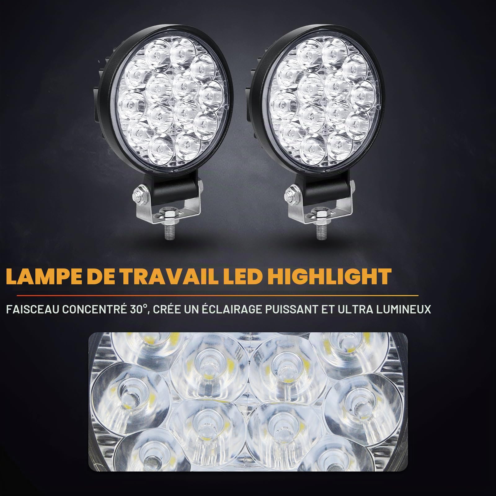 RIGIDON 10x rond phare de travail led, 3,2 pouces mini 42W 12V 24V lampe