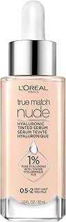 L'Oreal Paris True Match Nude Hyaluronic Tinted Serum Foundation with 1% Hyaluronic acid, Very Light 0.5-2, 1 fl. oz.