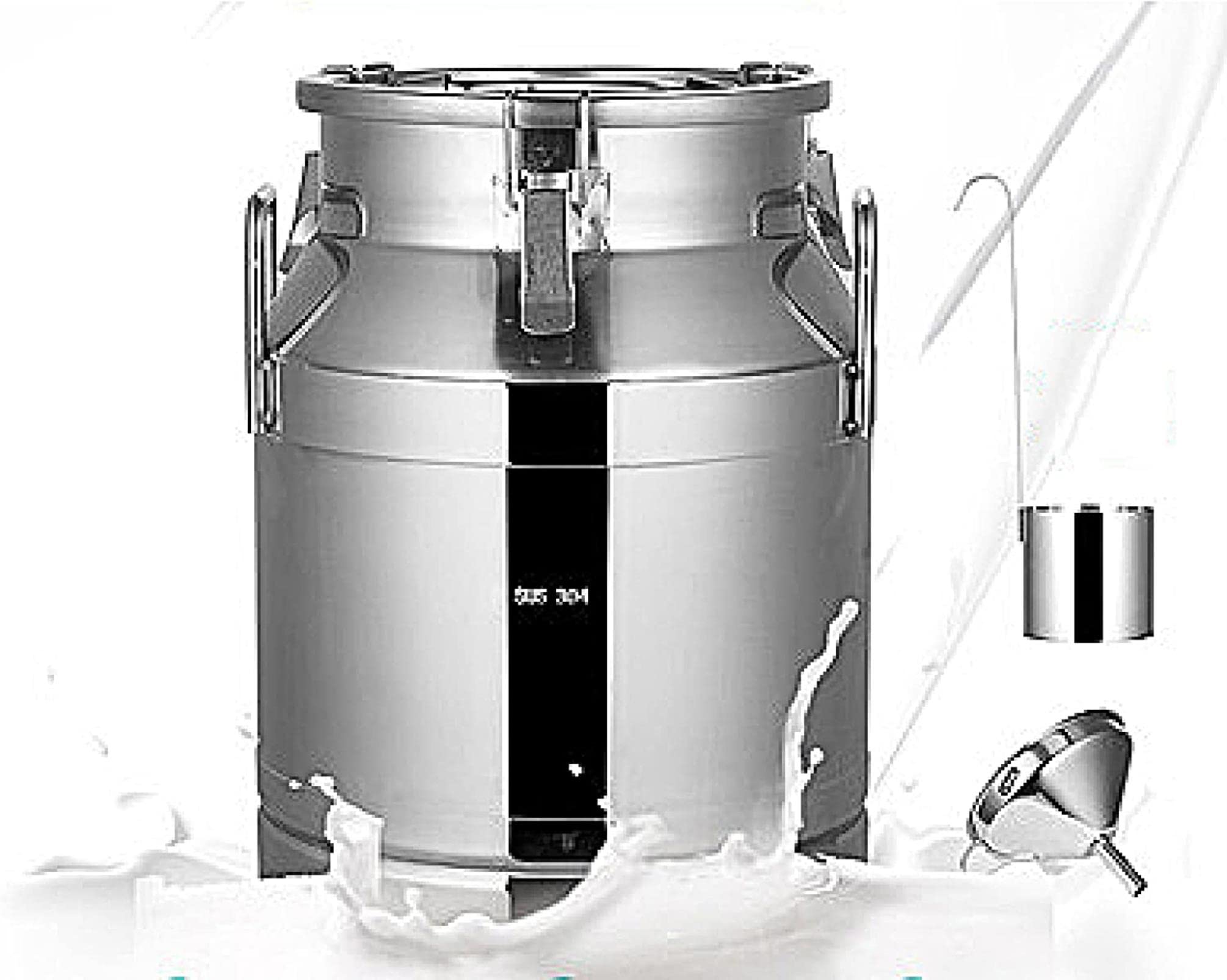 WOTZOV Milk Bucket 304 Food Grade Stainless Steel, Milk Transport Can Wine Pail Bucket Tote Jug With Sealed Lid, Funnel, Spoon For Liquid Storage And Transporting / 50L,40L，50L