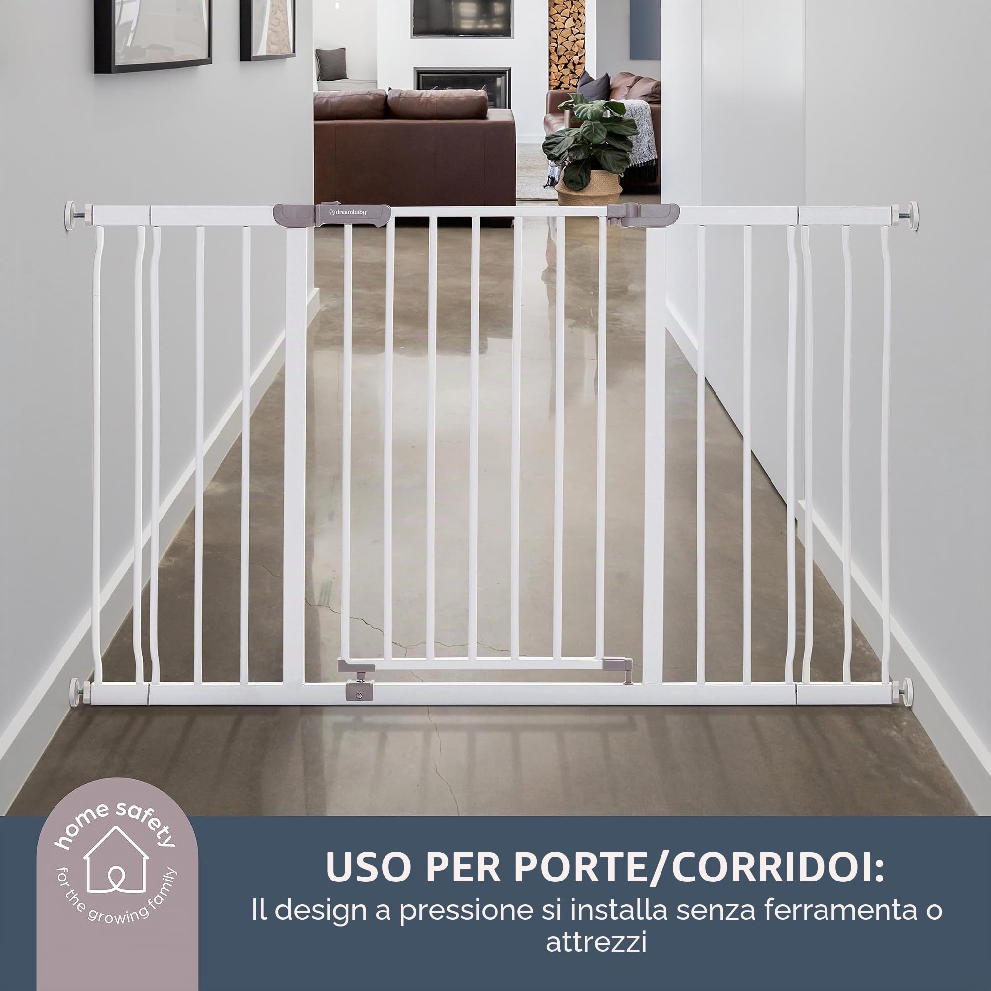 Dreambaby Ava - Cancelletto per scale extra largo, adatto per aperture da 99 a 132,5 cm, altezza 76 cm, ampio cancelletto per scale per cani e neonati, cancello di sicurezza montato a pressione,