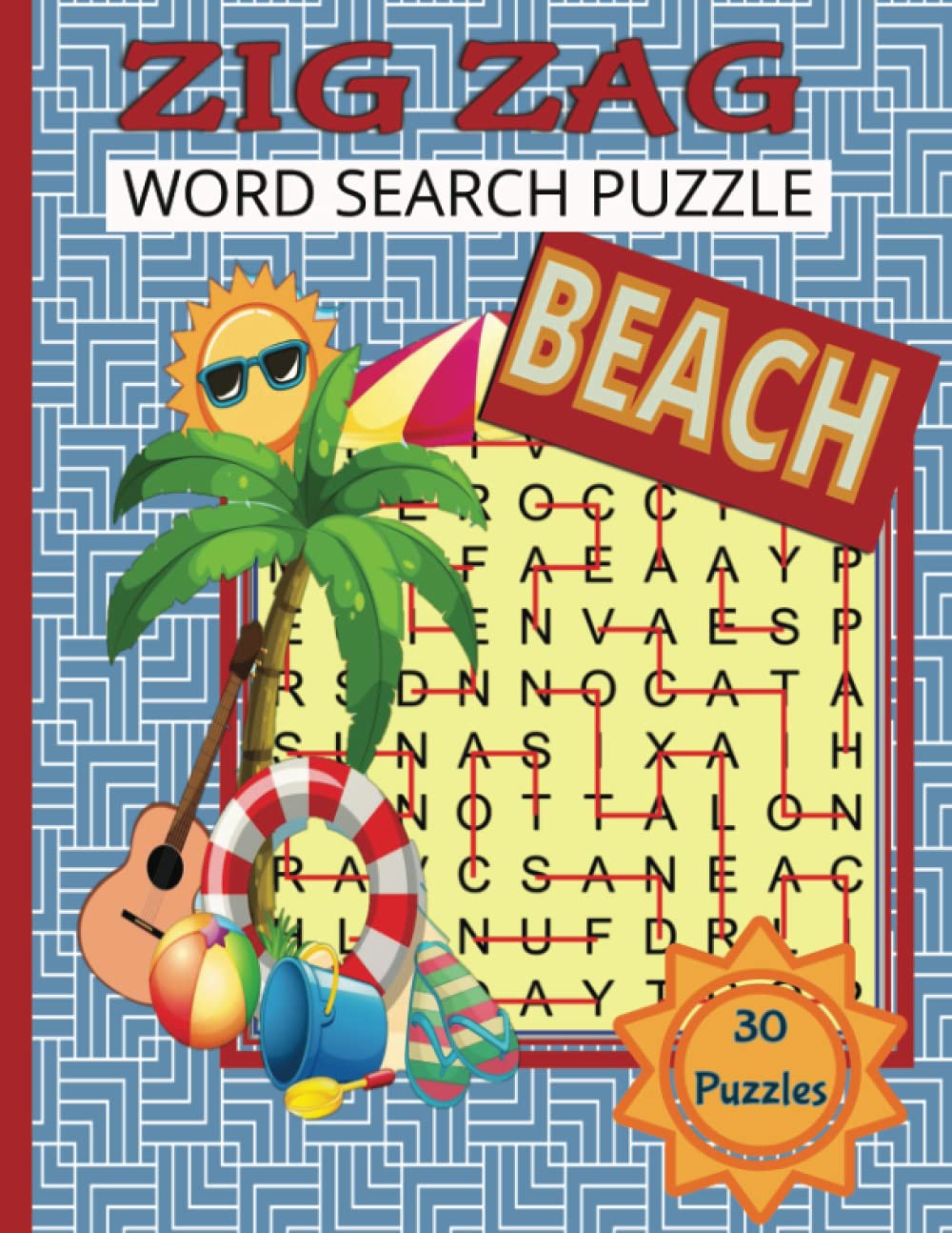 Zig Zag Word Search for Adults, Teens. Seniors, Challenging Beach Words: Beach Themed, Traveling Activity Word Puzzle book