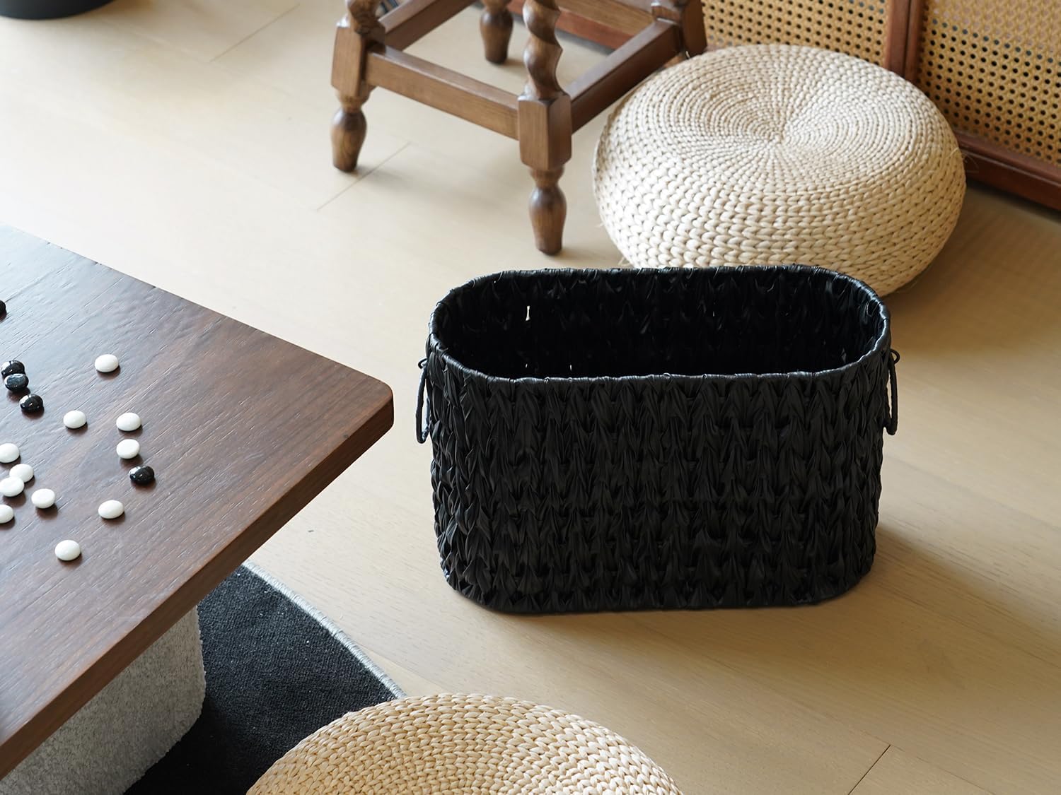 Black Toilet Paper Storage Basket,Large Free Standing Toilet Paper Organizer,Waterproof Narrow Wicker Basket for Bathroom,Under Sink,or Cabinet - Image 9
