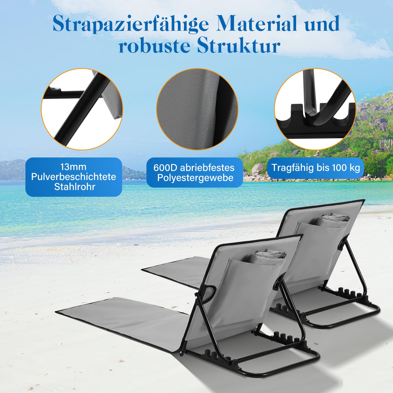 Sonnewelt Strandmat, strandstoel, licht, opvouwbaar strandkussen met