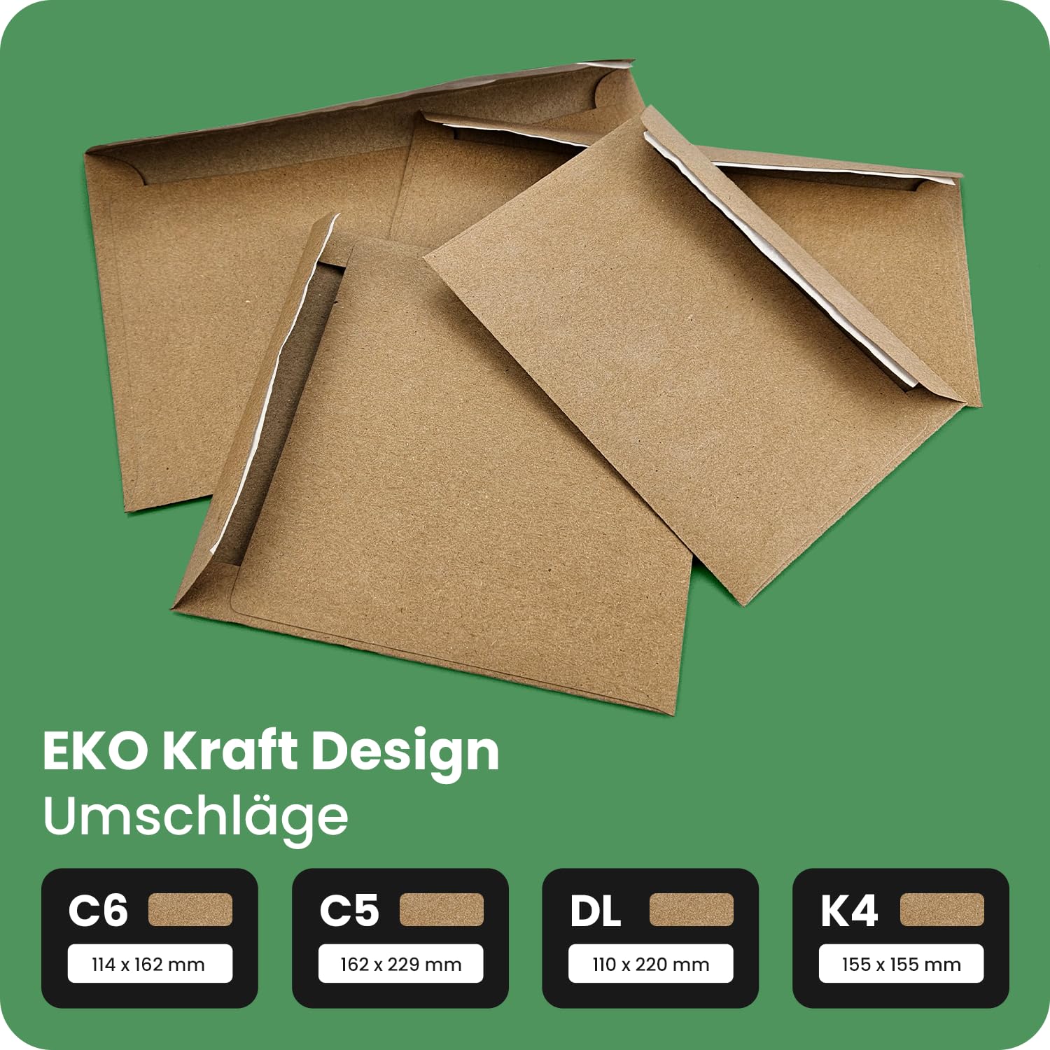Netuno 500 kopert z papieru typu kraft, naturalno-brązowe, DIN C5, 162 x 229 mm, 120 g, EKO Kraft, eleganckie koperty z recyklingu, koperty z recyklingu, koperty naturalne, koperty na listy, brązowe,
