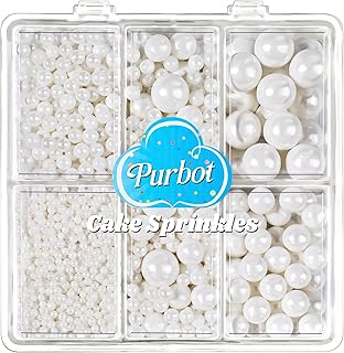 White Pearl Sprinkles for Cake Decorating, 4 Sizes Sugar 130g/4.6oz, Cup...