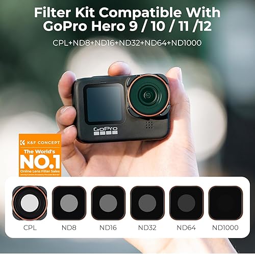 Miniatura 10 de K&F Concept Polarizador circular CPL filtro de lente de cámara compatible con GoPro Hero 13, Hero12, Hero11, Hero10, Hero9 Negro, vidrio HD