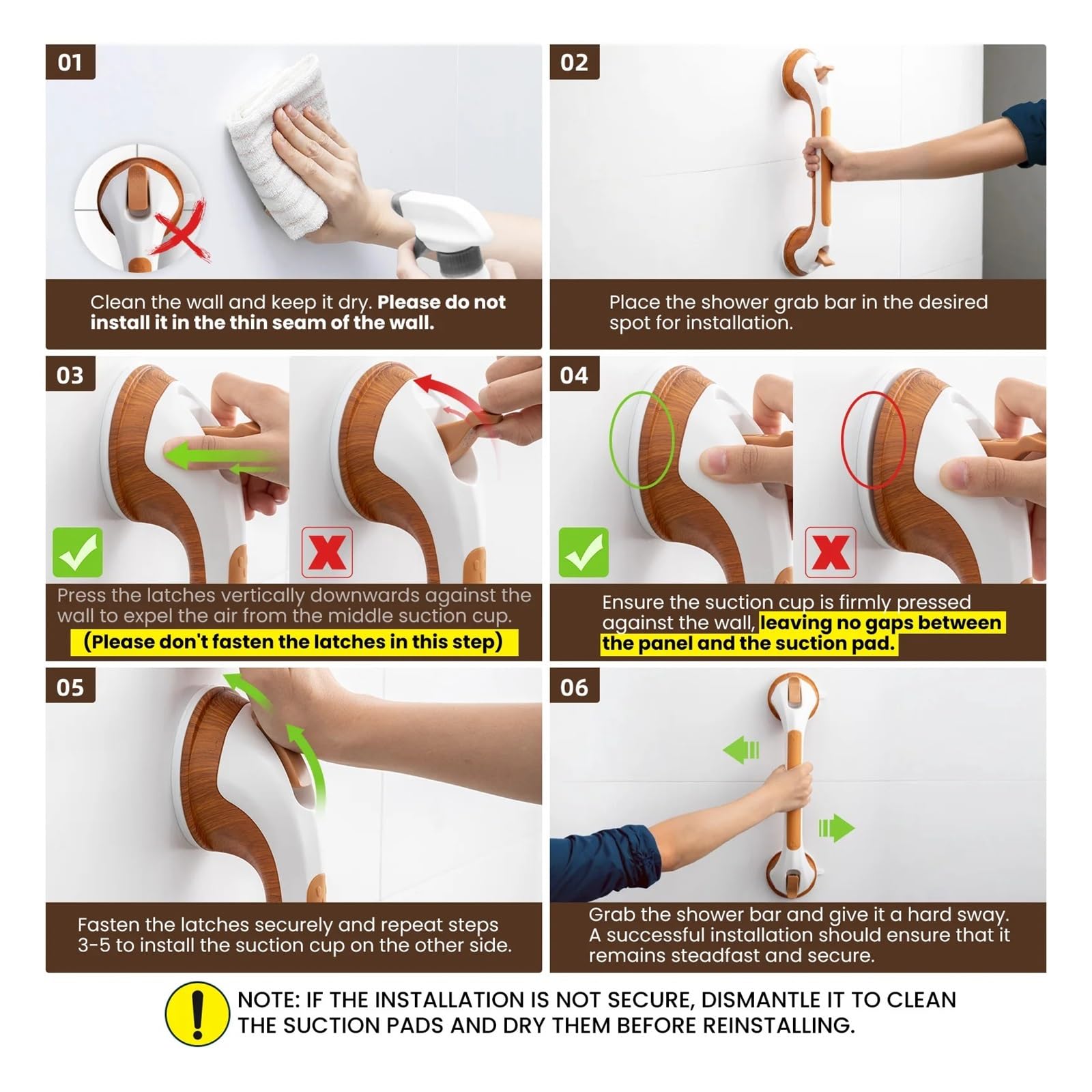 Barras de apoyo for ducha, sin perforaciones, manija baño, antideslizantes, ventosas seguridad, barra for bañera, for niños mayores Para ducharse(1pcs)