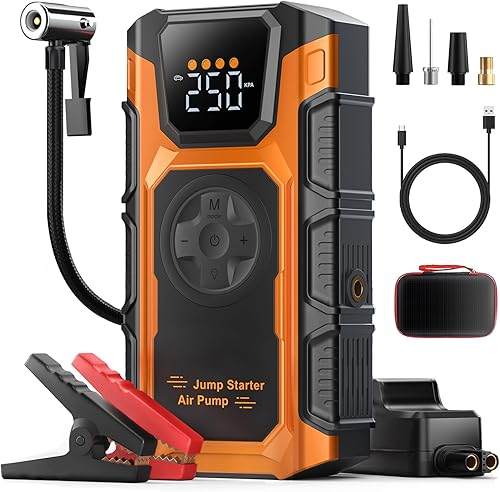 Arrancador de salto con compresor de aire, cargador de batería de coche de 5000 A, caja de salto de potencia para arrancar vehículos de 12 V (hasta