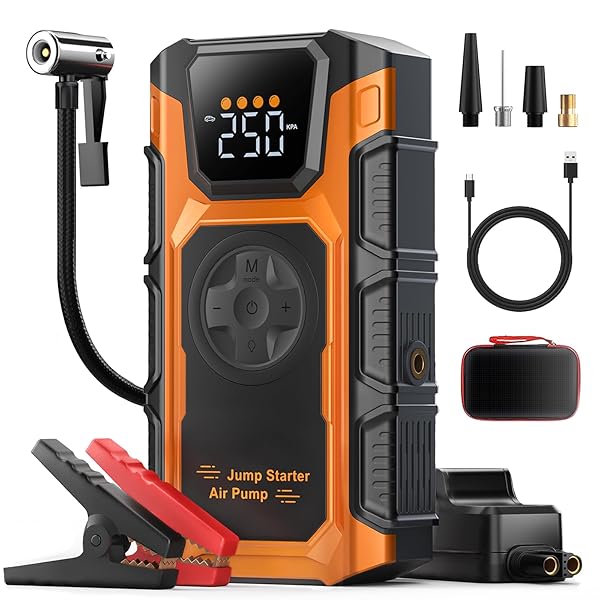 Jump Starter with Air Compressor, 5500A Car Battery Charger Power Jump Box Start 12V Vehicles(Up to 9.0L Gas&7.5L Diesel Engines) Portable Car Booster Jumper Pack Combo150 PSI Tire Inflator