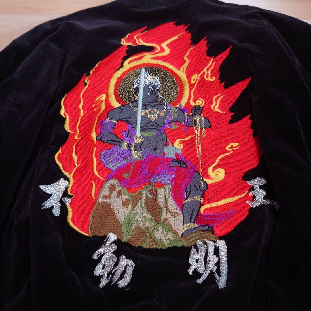 Amazon.co.jp: 不動明王 風神 雷神 刺繍 スカジャン