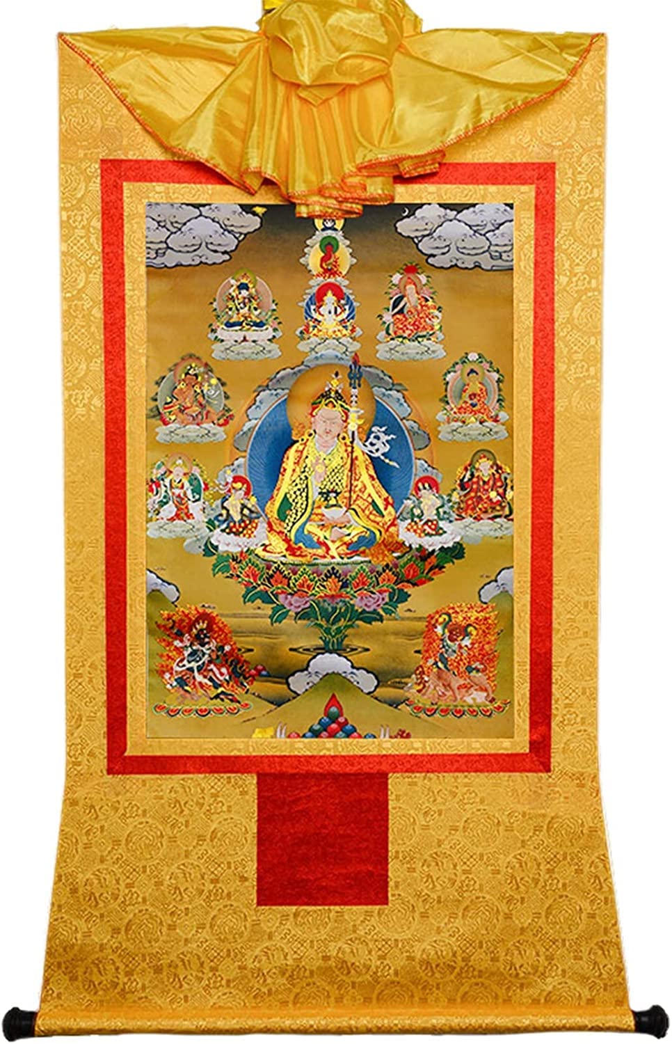 VHKJewE Guru Padmasambhava Tibetan Thangka Tapestry ema Gyalpo Buddhist Brocade Shakya Senge(Onecolor,M)