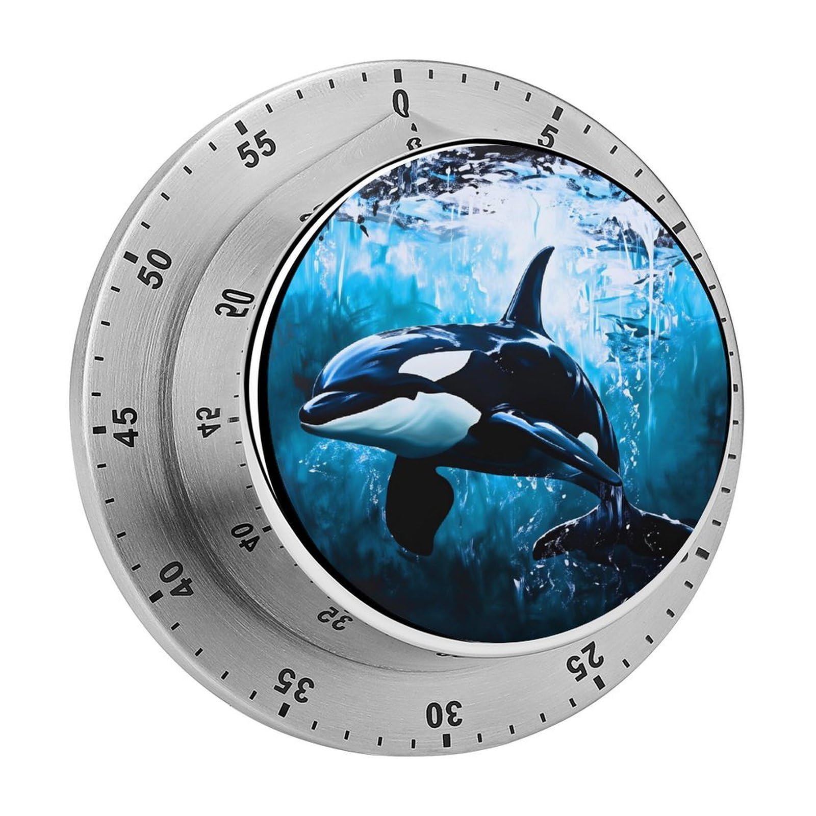 Orca Whale Ocean 60 Minute Wind Up Timer,Visual Mechanical Magnetic Timer with Loud Alarm for Kitchen