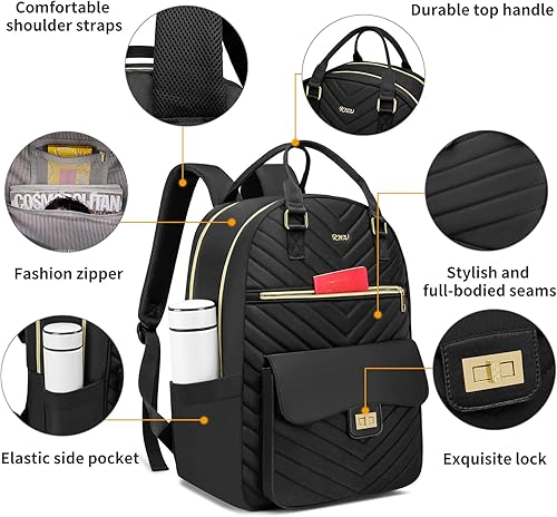 Miniatura 3 de Mochila escolar estética para adolescentes, bolsa para laptop con puerto USB para mujeres, estudiantes universitarios, mochilas de mujer, color negro