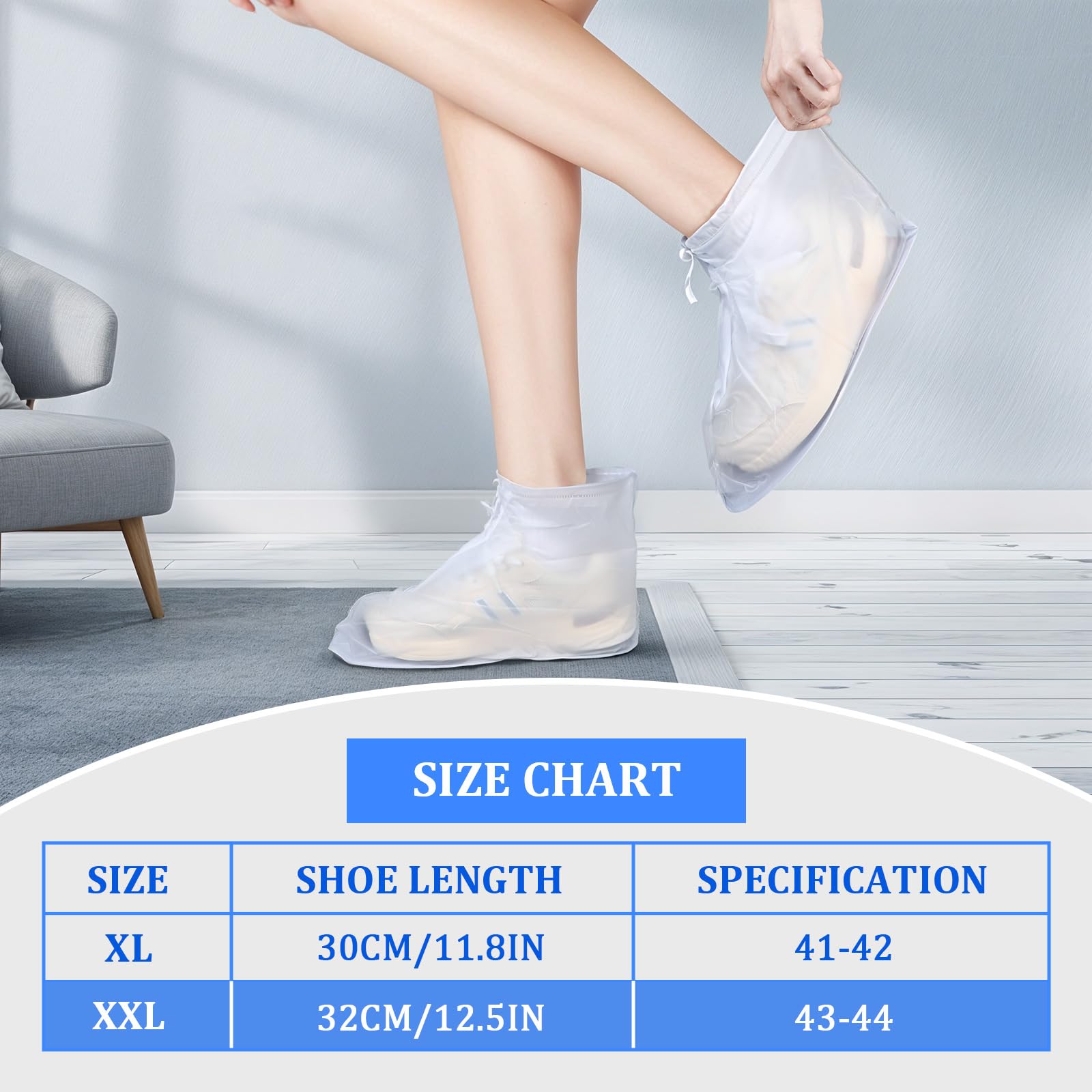 Tyqour Waterproof Rain Shoe Covers with Zipper Non-Slip Foldable Shoe Protector Covers Reusable Shoe Covers Travel Rain Galoshes for Women Men Outdoor Hiking Climbing Camping Cycling Cleaning(XXL)