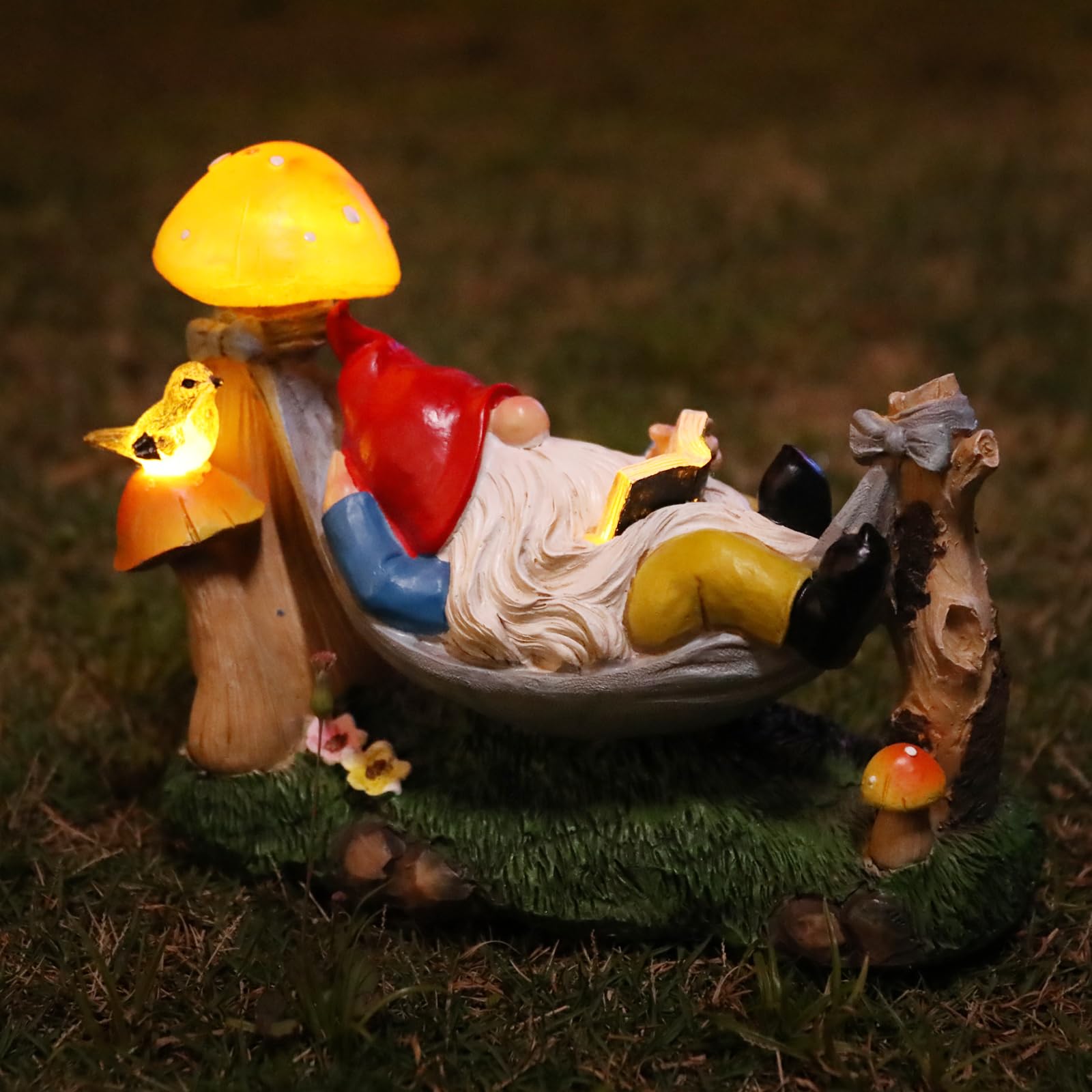 Estatua De Gnomo De Jardín Ovewios - Figuras Decorativas Para Exterior Con Luces De Gnomo Alimentadas Por Energía Solar Para El Jardín Con Casa De Setas De Gnomo, Adornos De Césped