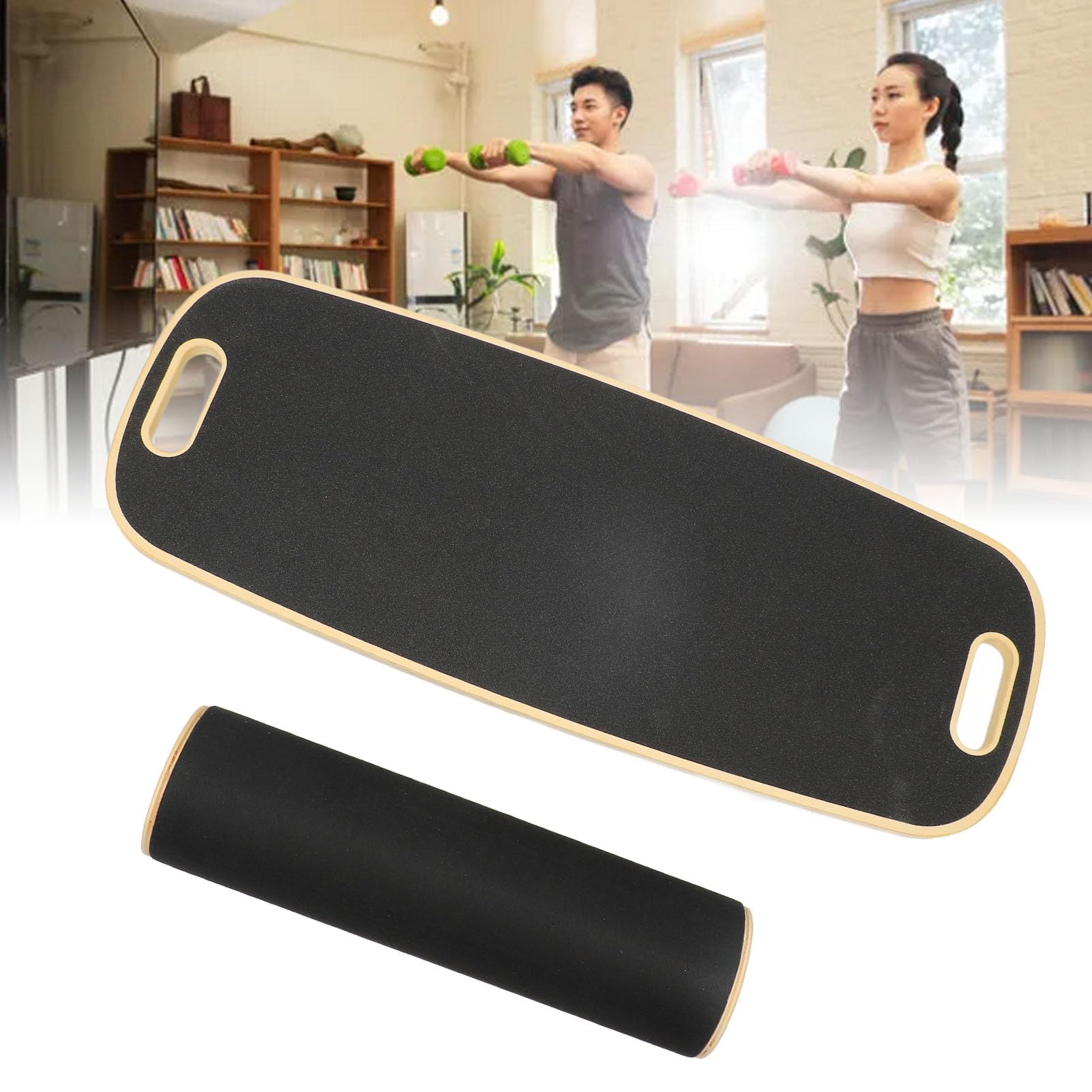 Alomejor Balance Board, 500 Pfund Tragkraft, Holz-Balance-Trainer mit 3 Verstellbaren Positionen und Rutschfester Oberfläche, Trainingsgerät Zum Surfen, Skateboarden, Skifahren und