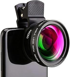 Cell Phone Camera Lens, 2 in 1 Clip-on Lens Kit with 0.45X Super Wide Angle&12.5X Macro Phone Camera Lens, Professional HD Camera Lens Kit for Most Smartphone/Ipad/Tablet, No Dark Corners