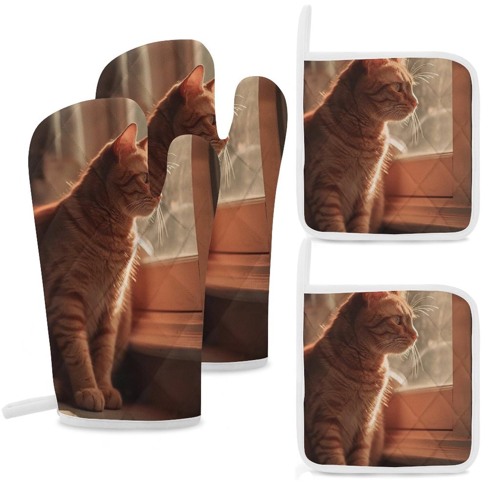Maniques résistant à la chaleur lot de 4 gants de cuisine chat pour four