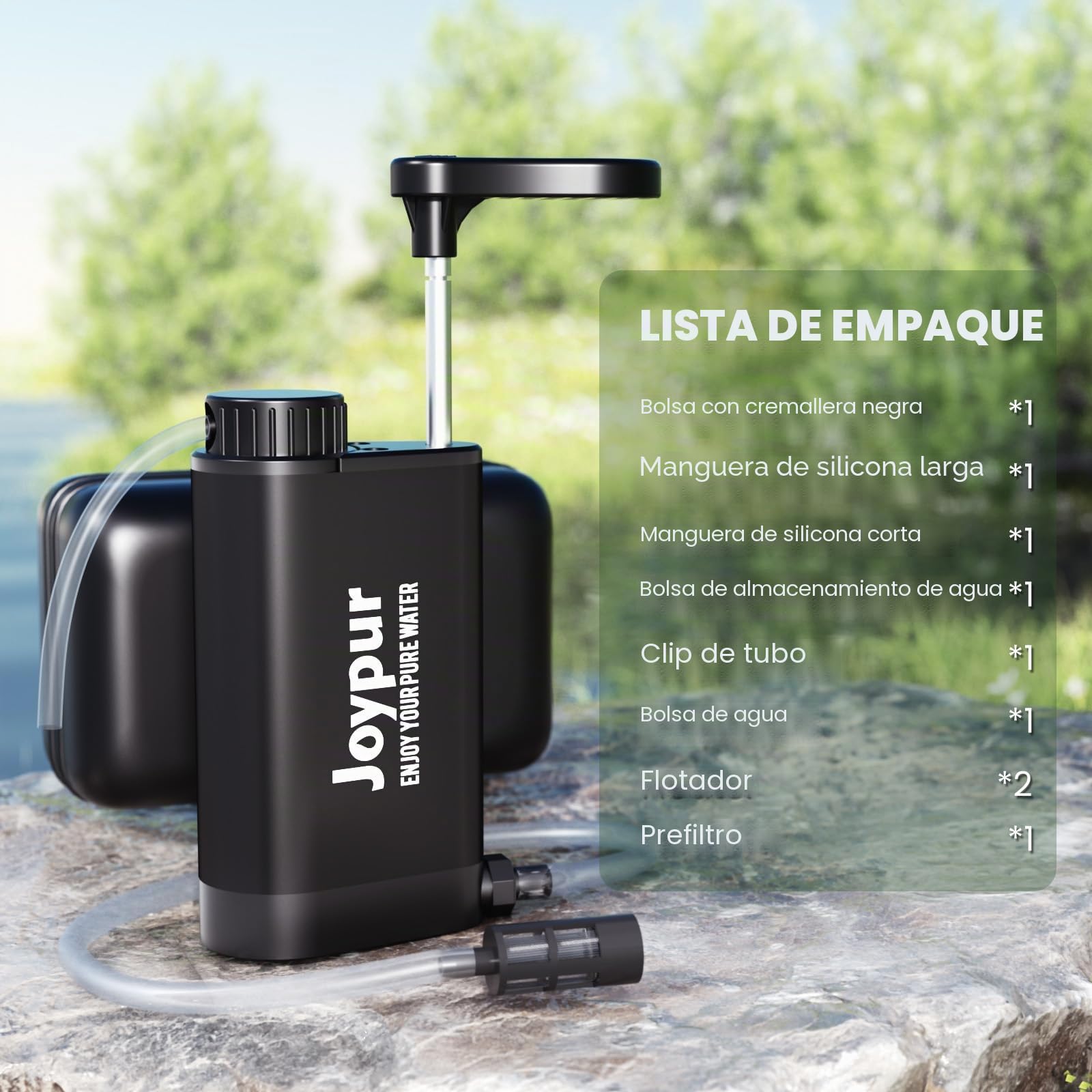 Filtro de agua de supervivencia para exteriores, filtro de agua potable de metal con capacidad de filtro de 6000 L, purificador de agua portátil para camping, senderismo, emergencia, etc