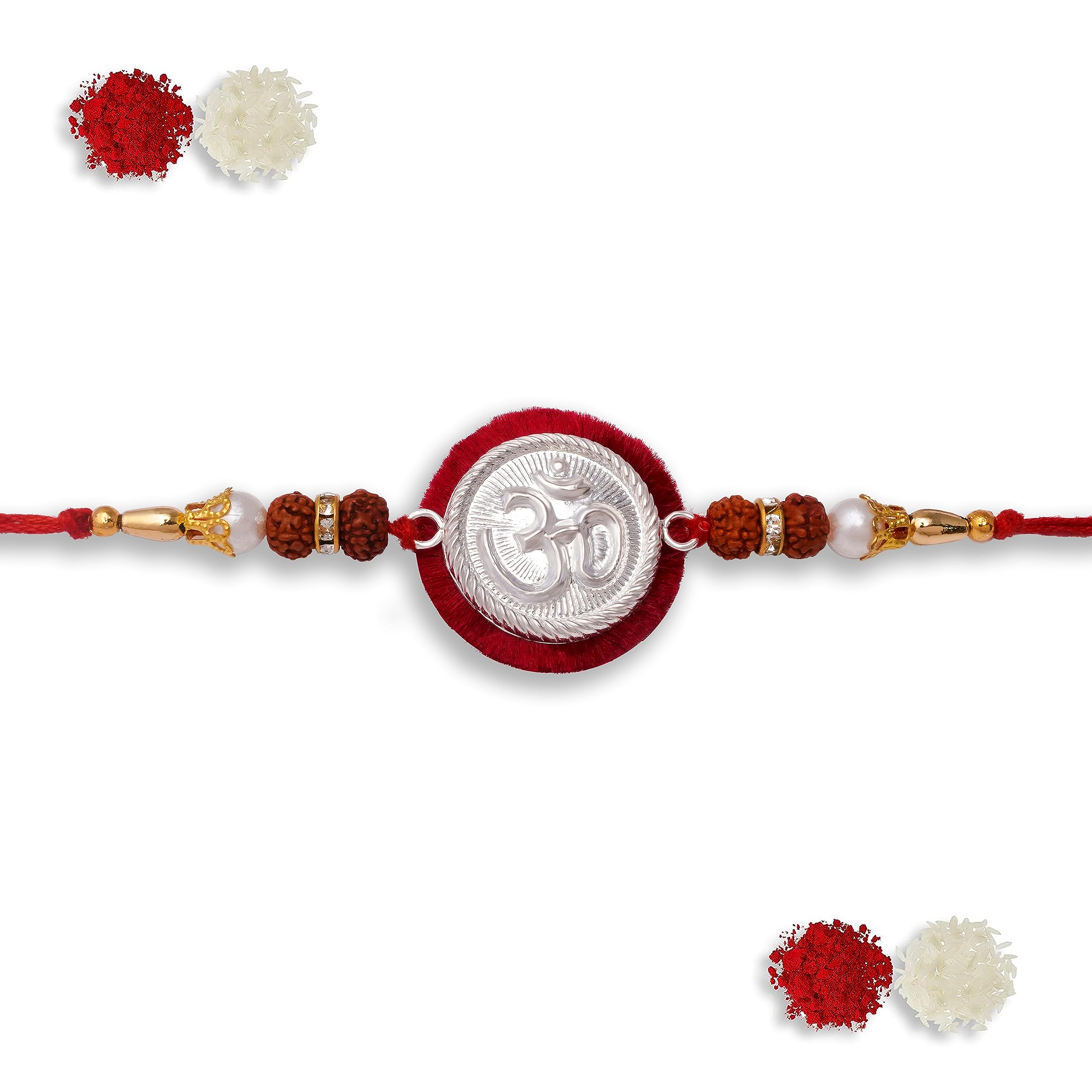 Milan Jewellers 99.5% Pure Silver OM Design Rakhi Studded with Orignal 5 Mukhi Rudraksh (OM) (B07FFQG8GT) Amazon Price History, Amazon Price Tracker