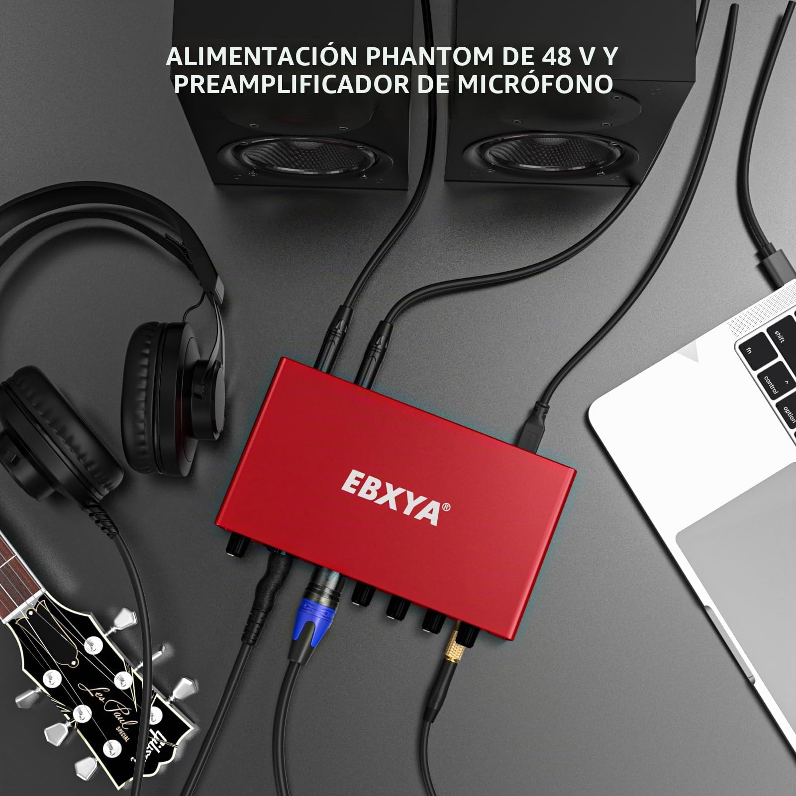 EBXYA USB Audio Interface 24-Bit/192 kHz USB Sound Card Interface with MIC/XLR/Line Inputs, High Fidelity Mic Preamps for Recording Streaming Podcasting(Rojo)
