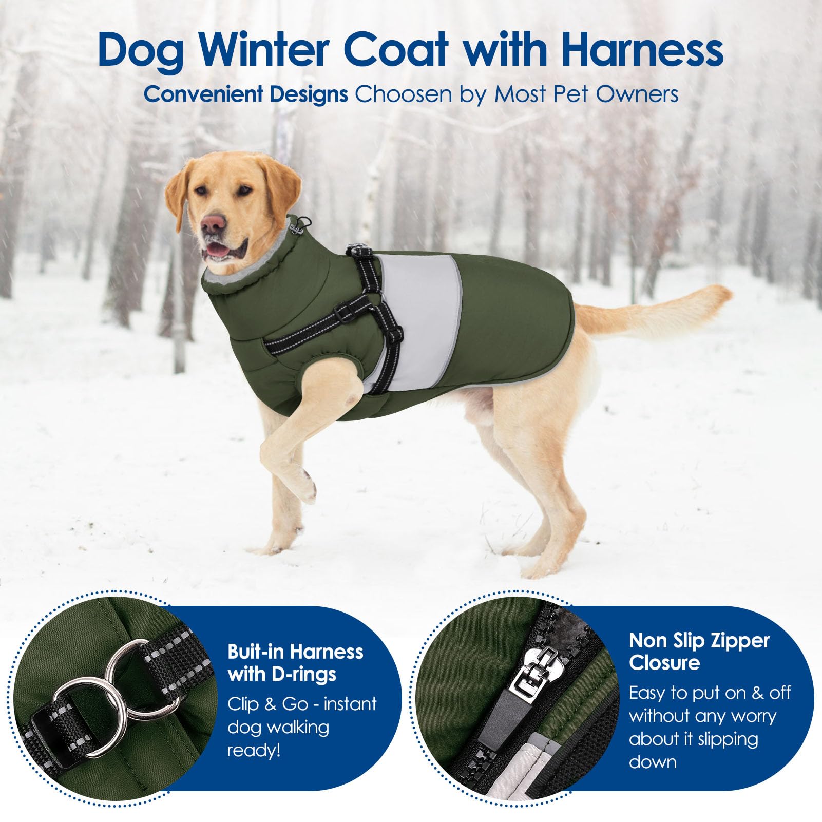 KOESON - Giacca invernale per cani, antivento con imbracatura integrata per cani extra grandi, giacca da neve impermeabile riflettente per animali domestici con caldo pile per pastore
