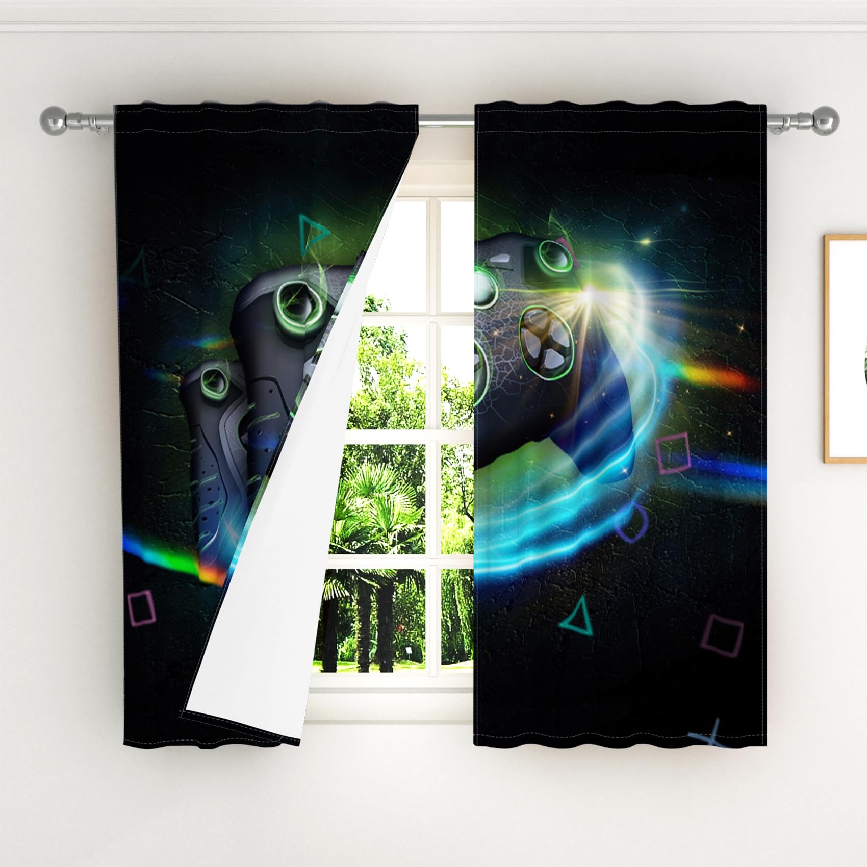 Kzzfqxb 107x215cm GamePad Curtains 2 Panels, Game Esports Black Operating Handle in Shining Aperture Rod Pocket Window Drapes - Image 3