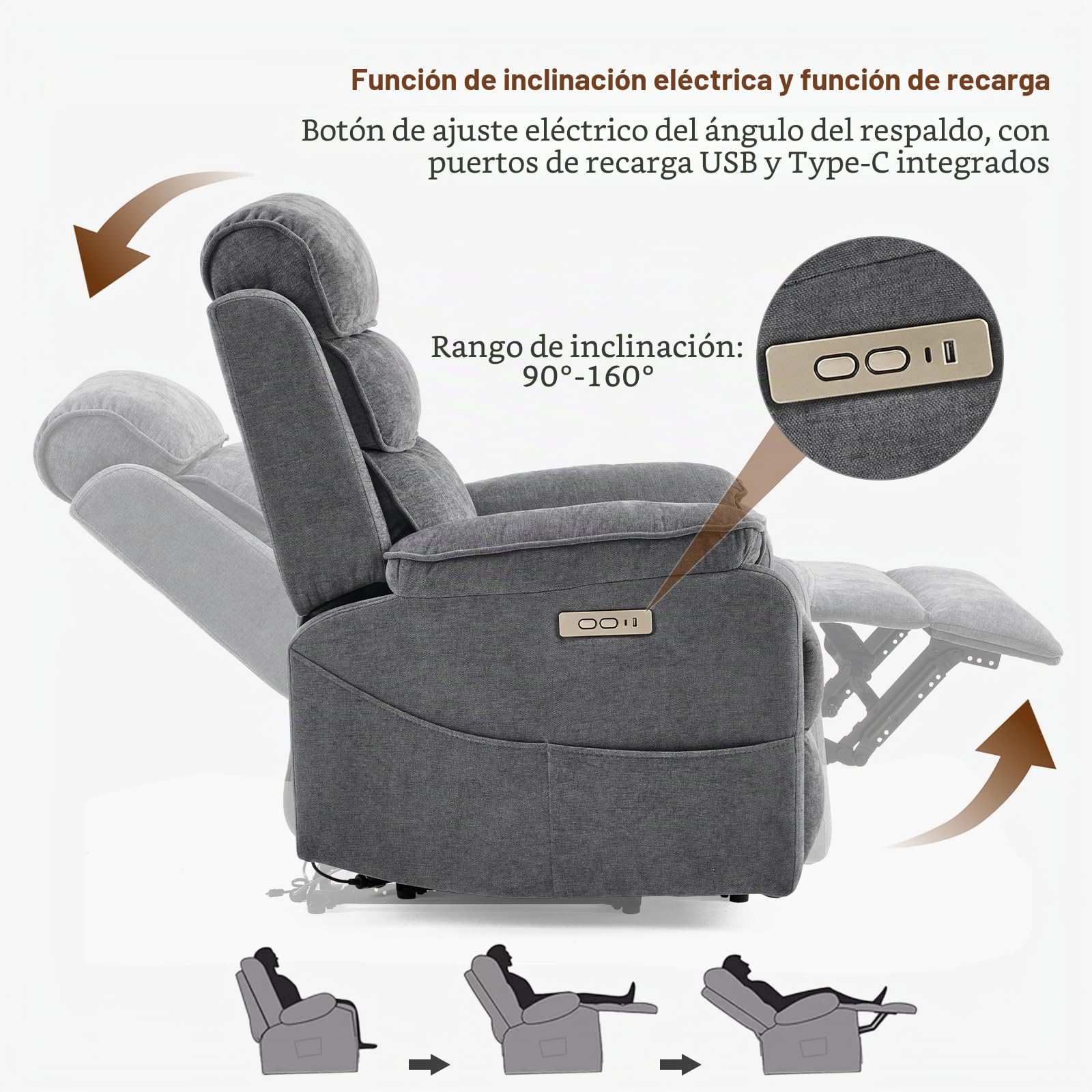 LEADZM - Sillón eléctrico con masaje con cargador inalámbrico