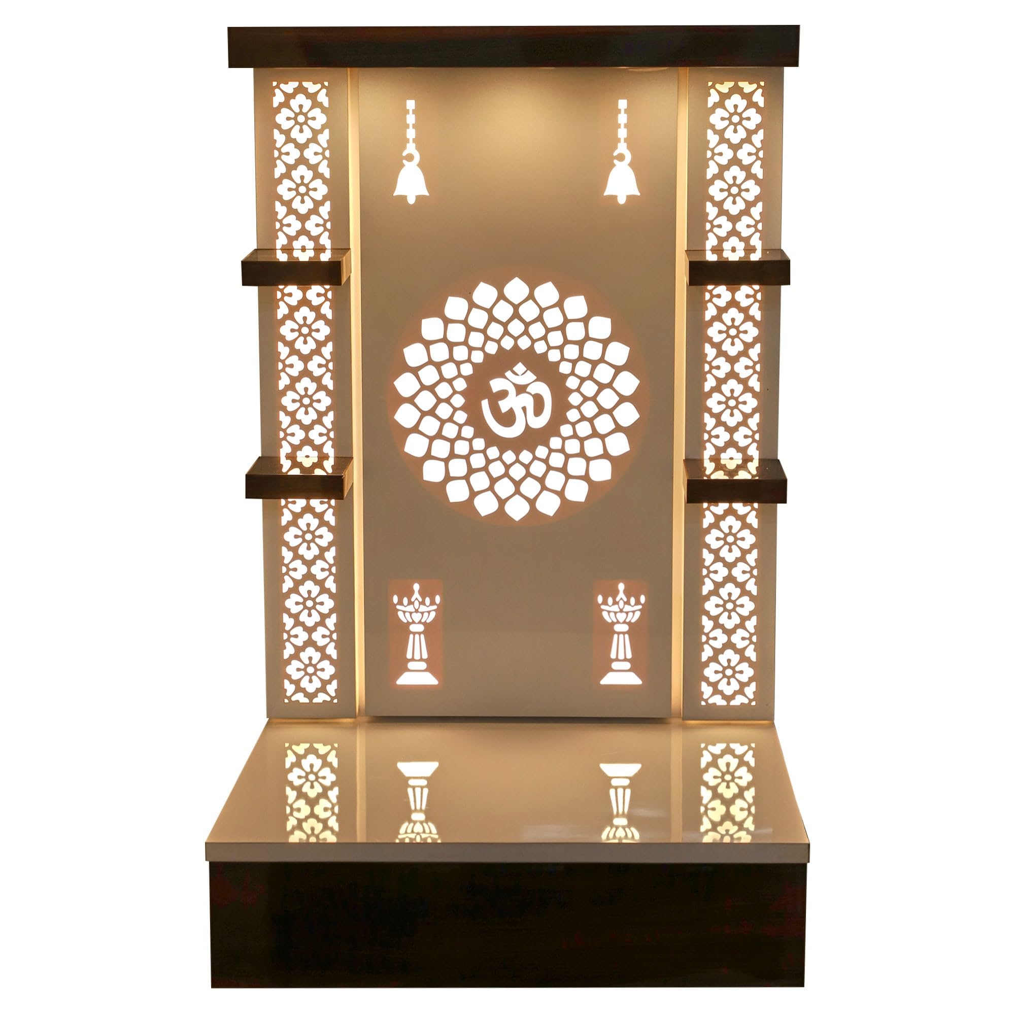 Pooja Mandir en bois ciselé de qualité supérieure avec Puja Chowki