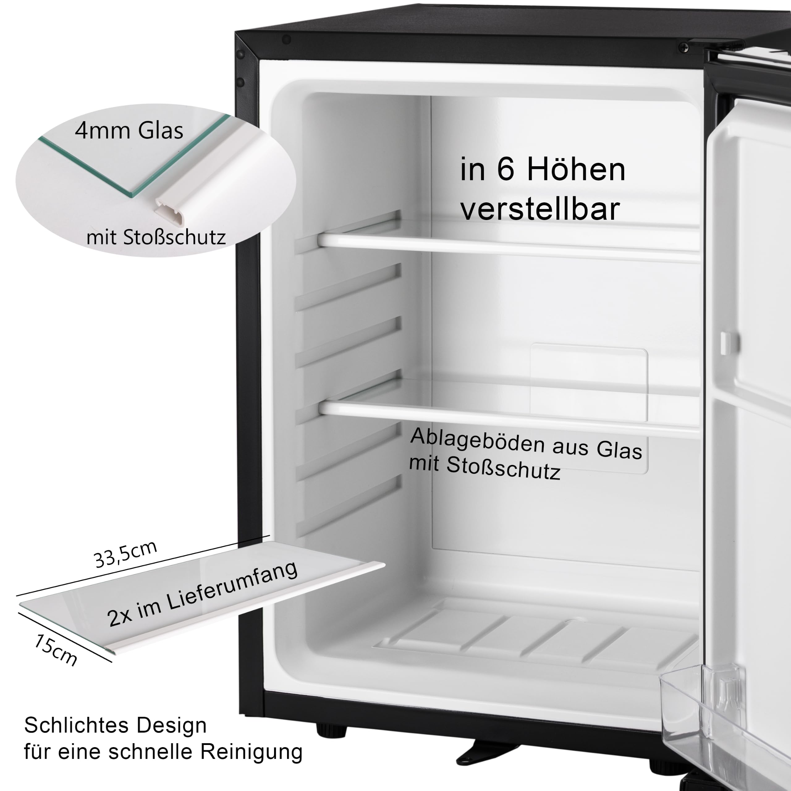 40 Liter Mini Kühlschrank LAUTLOS geräuschlos, Minibar mit Schloss, 5°-18°C