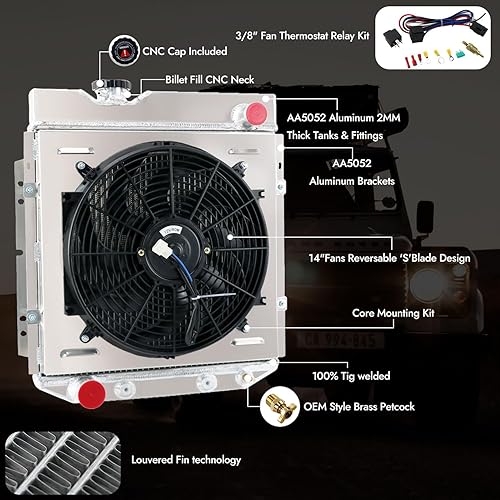 Miniatura 4 de CU251 Radiador de aluminio de 4 filas para Ford Falcon Mustang Comet Ranchero 1960-1966, para Mercury Comet 1961-1965, para Mustang V8 1965-1966