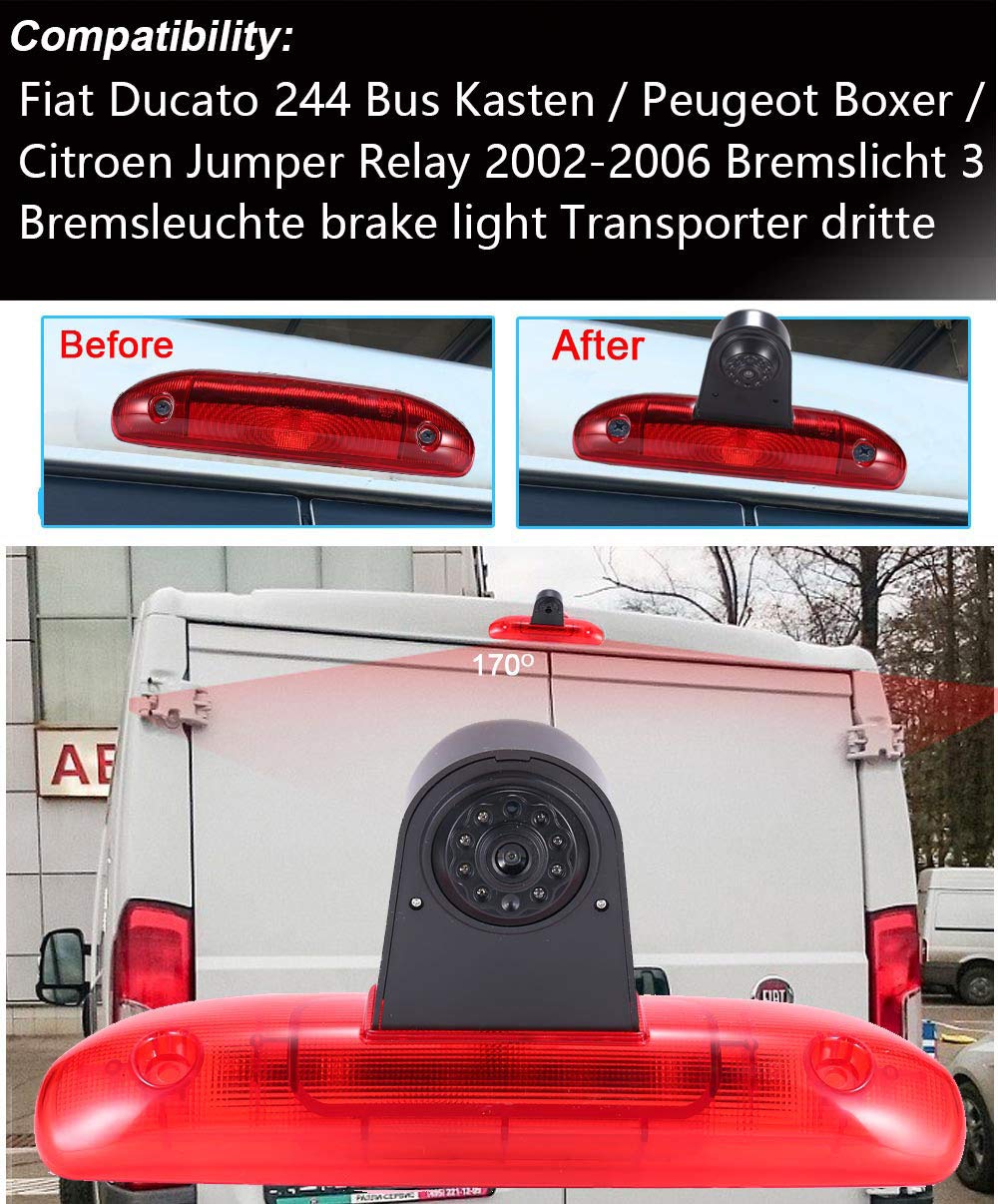 Auto Transporter Nocturna IR Luz Freno Cámara de Marcha Atrás Visión Trasera Coche Puede Ajustar el ángulo para Fiat Ducato 244 Bus Kasten/Peugeot Boxer/Citroen Jumper (Cámaras de visión Trasera)