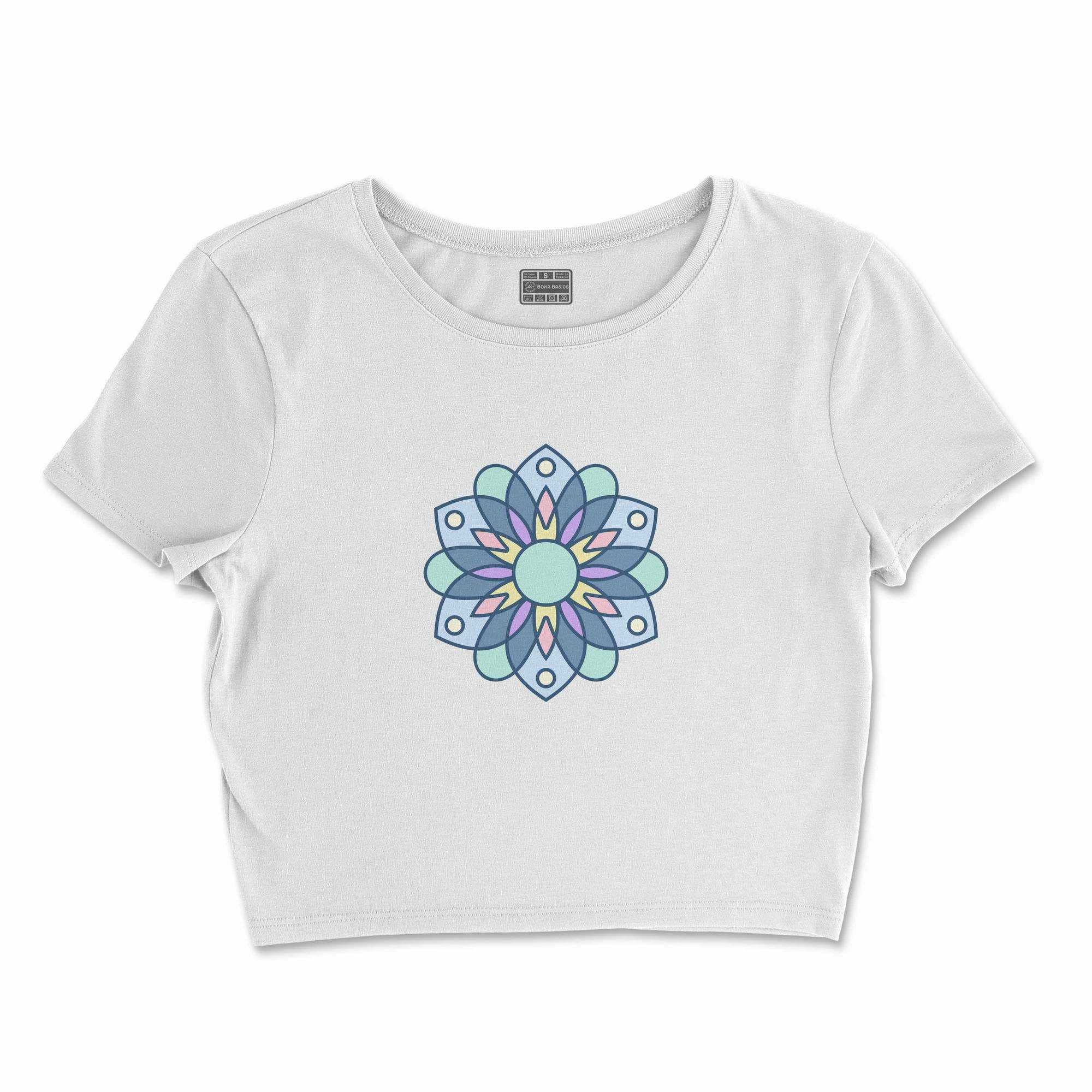 Bona Basics, Digitally Printed, Women's Basic Crop-Top,%100 Cotton, White, Casual, Women's Tops, Size: XL