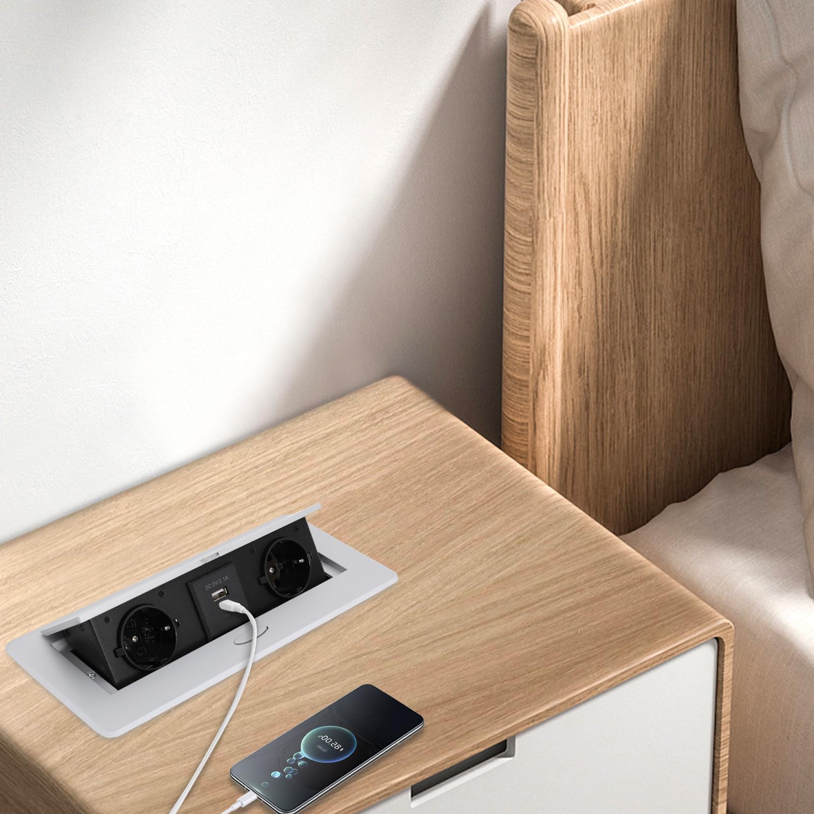 Ciabatta elettrica a scomparsa, 2 prese AC 250 V, 16 A, con USB A e USB C, 5 V, 2,1 A, presa da tavolo, da incasso, 2500 W, per ufficio, cucina, studio, argento