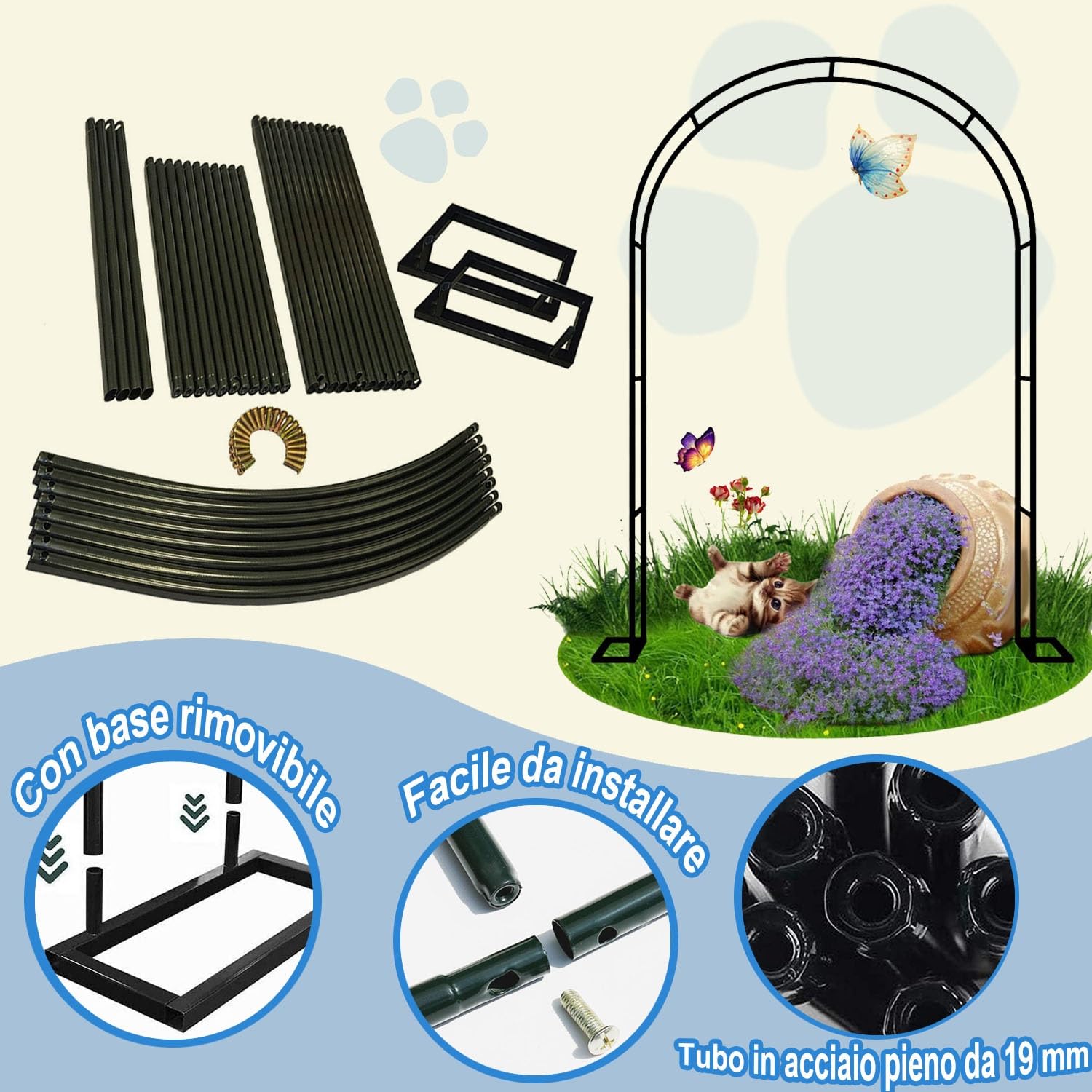 Arco da Giardino in Metallo Robusto Arco per Rampicanti, 80 120 140 180 200 240 280 300 350cm, per Patii Finestre Giardini Portici(Nero,W300 X 220cm)