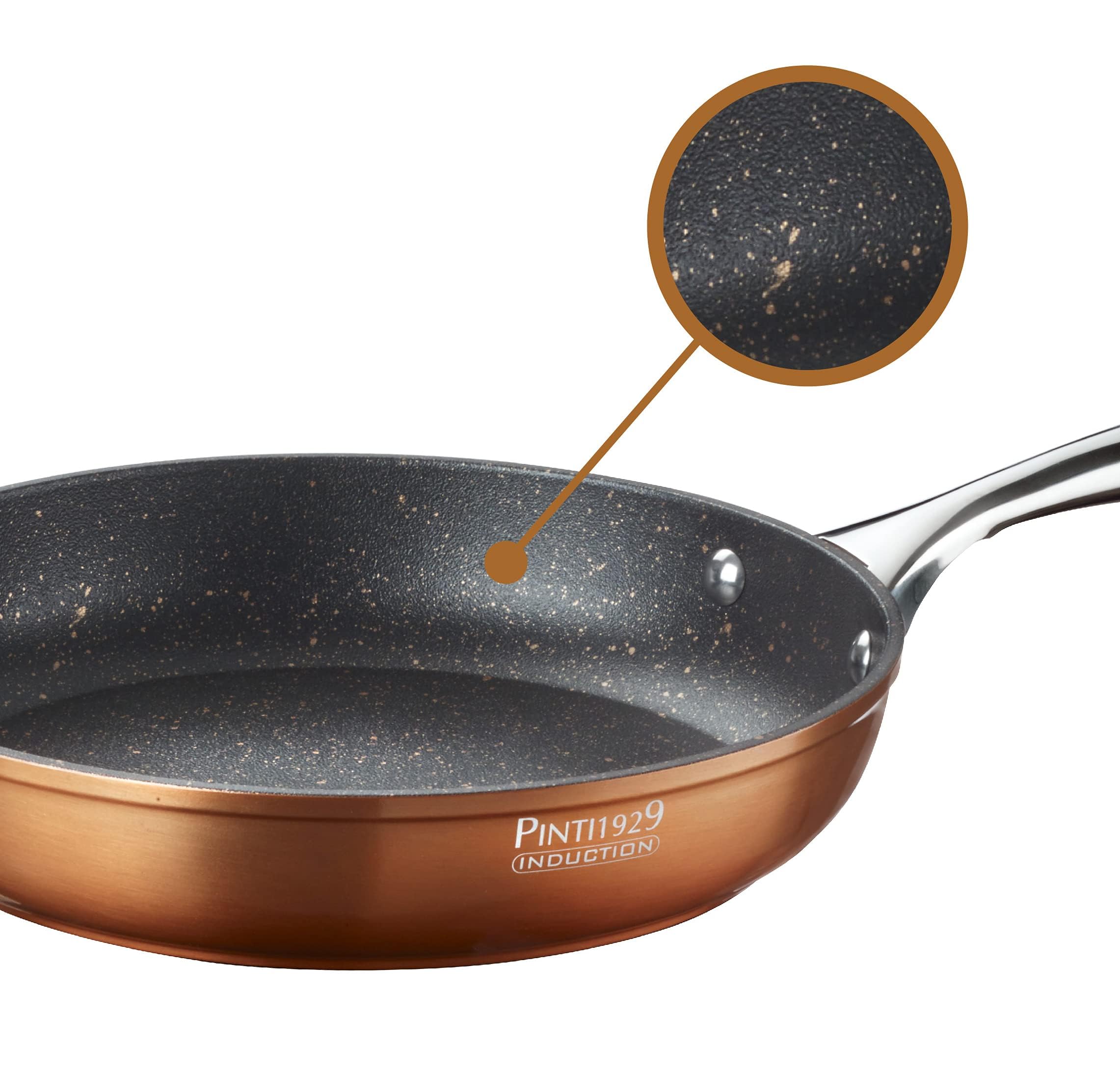PINTINOX - Padella Antiaderente 32 cm Metallic, Padella Induzione Alluminio, per ogni piano cottura, Manico antiscottatura, bordo 4 mm rinforzato