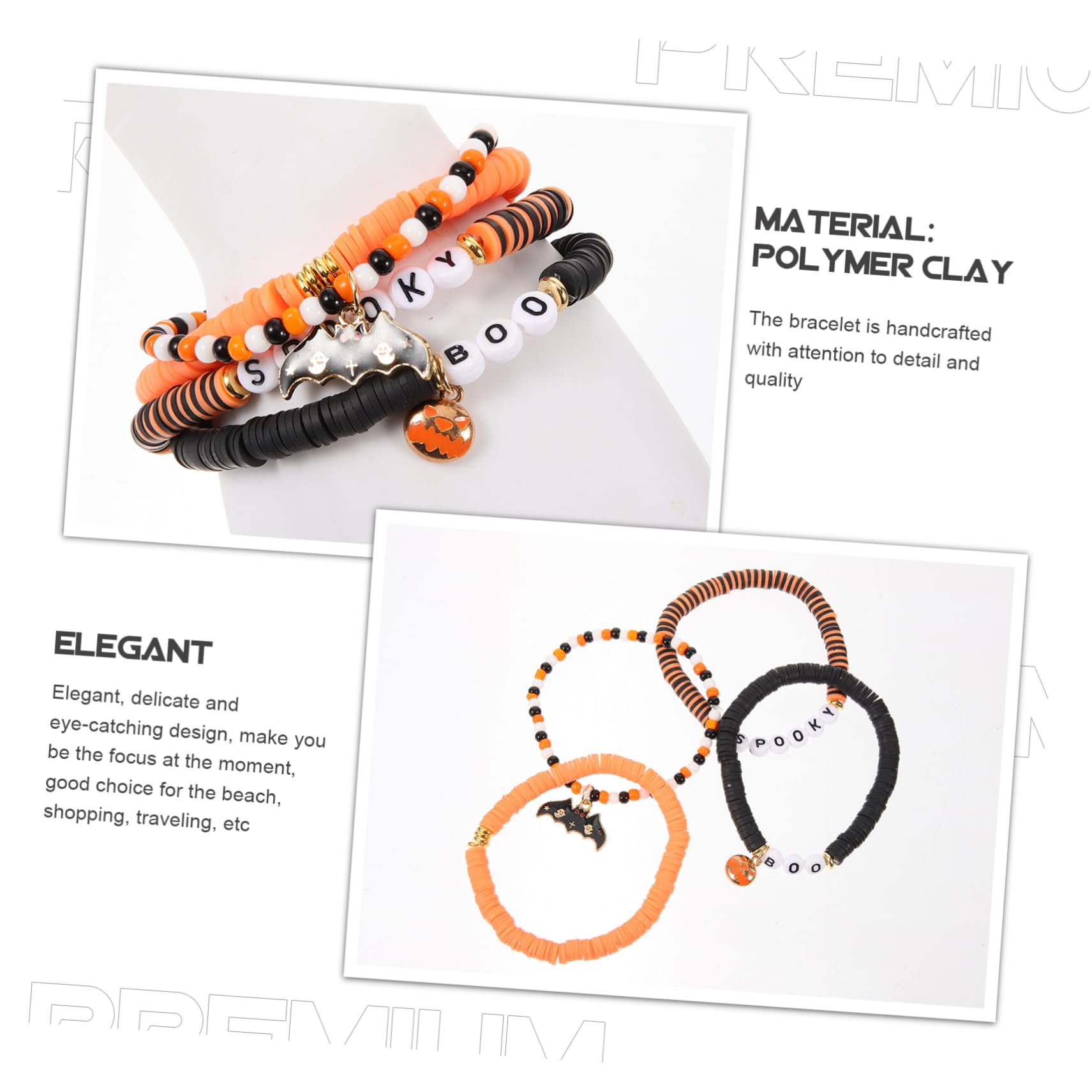 Healeved 5 Sätze Halloween Armbänder Polymer Clay mit Kürbis Design für Frauen und Mädchen Stilvolle Handgelenkschmuckstücke für und Anlässe