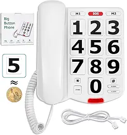 Telefones grandes para idosos, botão grande para idosos, 110dB+ volume de toque e 80dB + volume do fone de ouvido, telefone de alto volume, telefones fixos para deficientes auditivos e visuais para