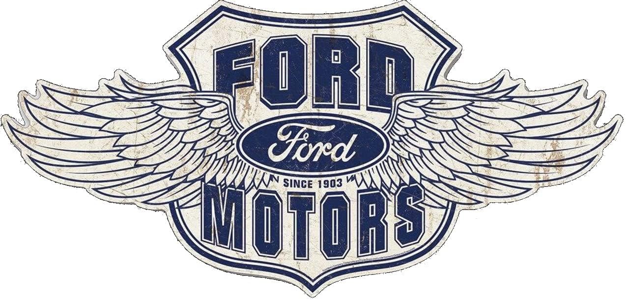 Desperate Enterprises Letrero de aluminio de gran formato con logotipo de Ford Winged – Decoración nostálgica de metal vintage para pared, fabricado