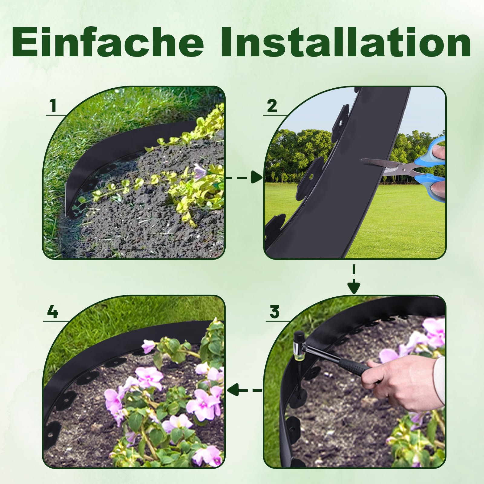 Storystore Bordure Jardin Exterieur en Plastique Flexible 20 mètres, Hauteur 10cm avec 200 Piquets d'ancrage, Bordure de Jardin pour Délimitation Pelouse, Allée, Parterre