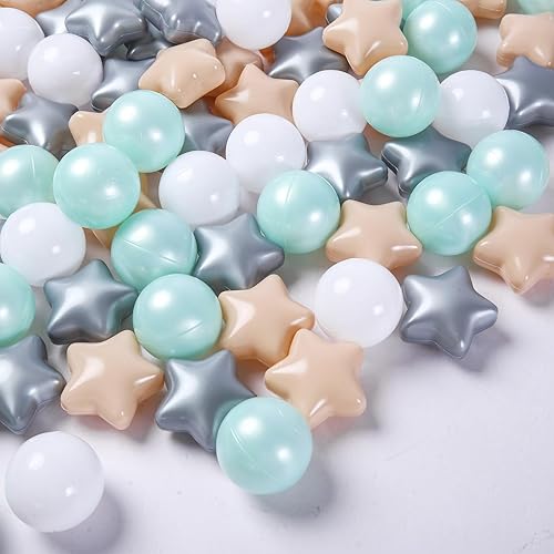 Miniatura 6 de Heopeis Juego de 100 pelotas para hoguera, juego de estrellas y redondas, sin BPA, sin ftalatos, no tóxicas, a prueba de aplastamiento, bolas de