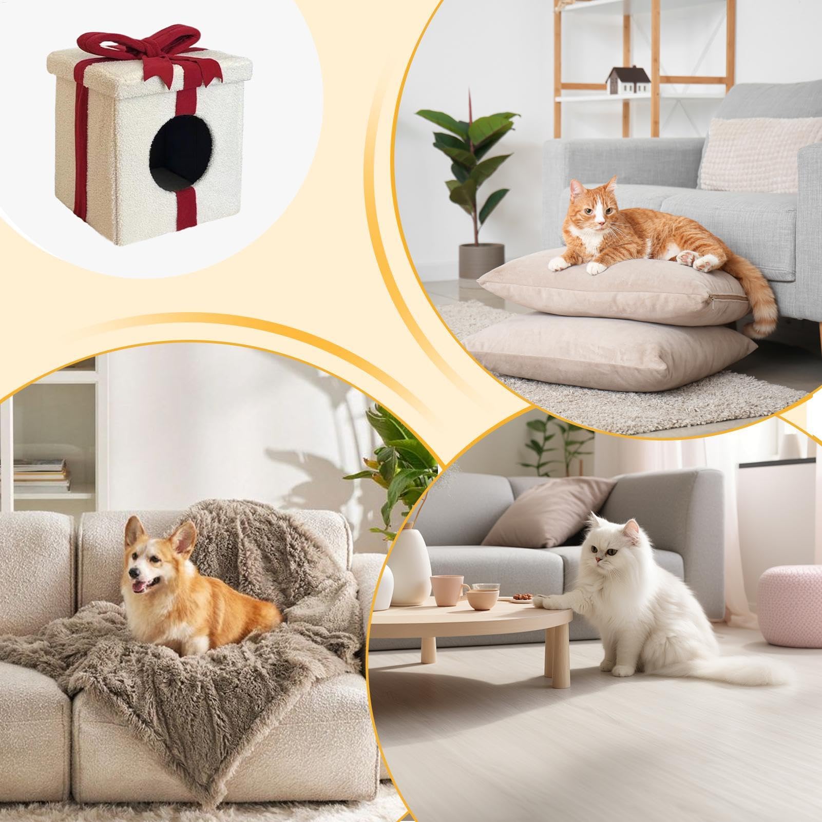 per gatti, case per gatti Casa per gatti chiusa | Cuccia per gatti pieghevole per interni, a forma di scatola, elegante e calda, per animali domestici, per l'inverno
