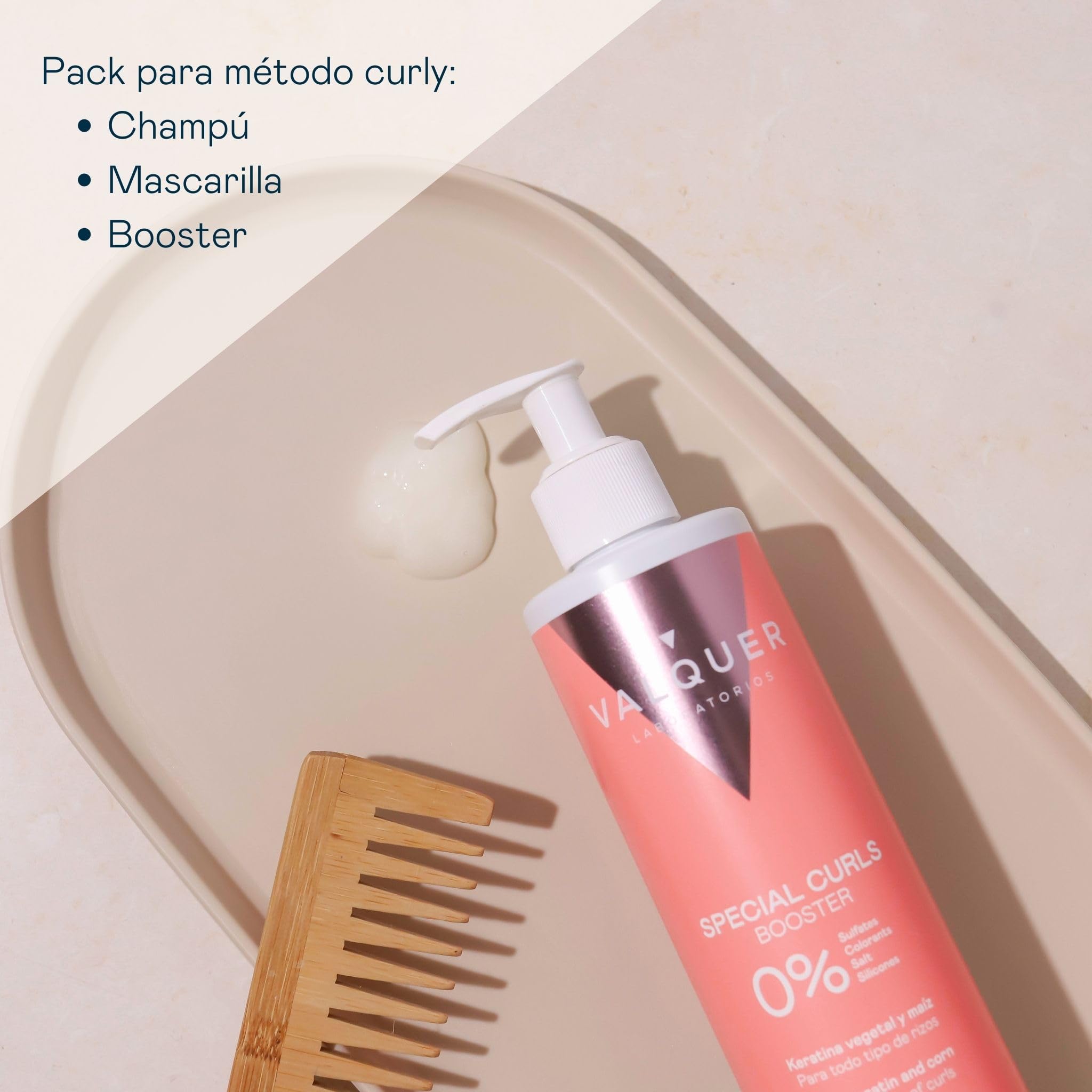 Valquer Pack Especial Rizos Champú 400ml, Mascarilla 275ml y Booster Activador 300ml. Tratamiento del Cabello Rizado Método Curly Rizos Definidos. Hidrata y Suaviza con Keratina Vegetal y Maíz. Vegano