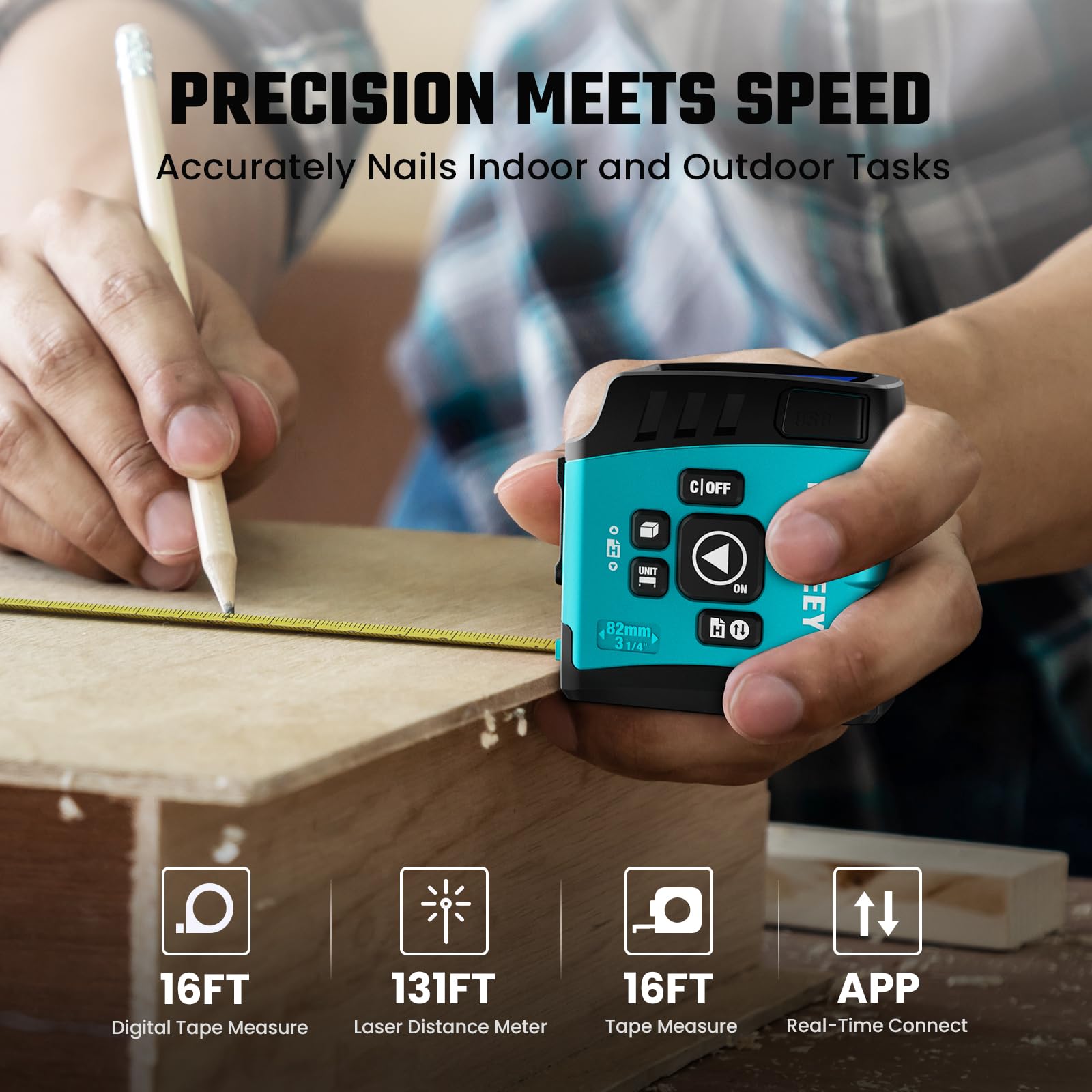 MiLESEEY DT20 3-in-1 Gauge Laser Range Finder Digital Laser Measure Tape Power Tape Laser Distance Meter 131ft Laser Measurer 1208743790 - View #6