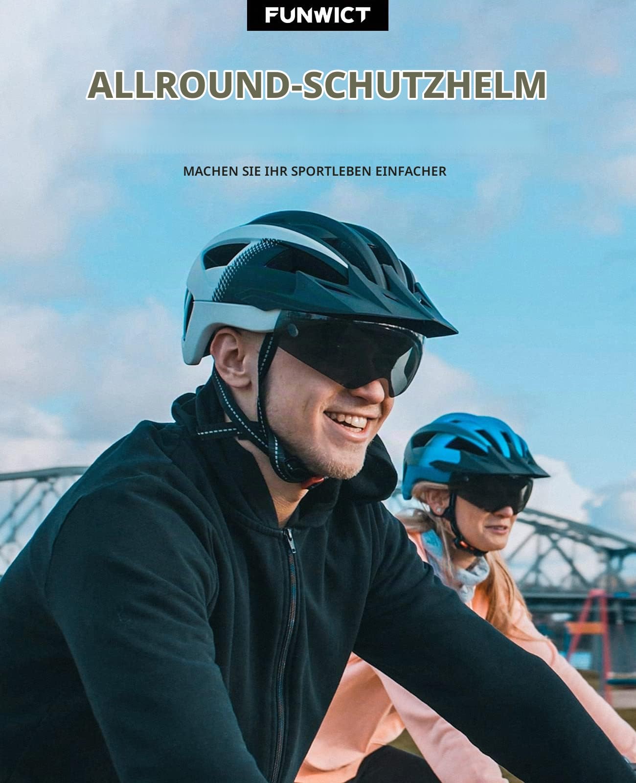 Fahrradhelm mit Visier für Herren Damen, Leichte Fahrradhelm mit Magnetischem Brille und USB-Aufladung LED Licht, Stylisch Mountainbike Helm Größe M/L/XL (L: 57-61 cm, Schwarz und Rot)