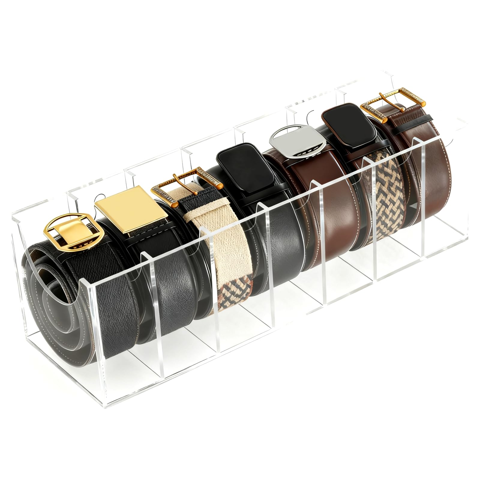 Boîte à ceinture en acrylique avec 7 compartiments et design de tiroir, idéale pour organiser et ranger les cravates et les ceintures dans les tiroirs de garde-robe.