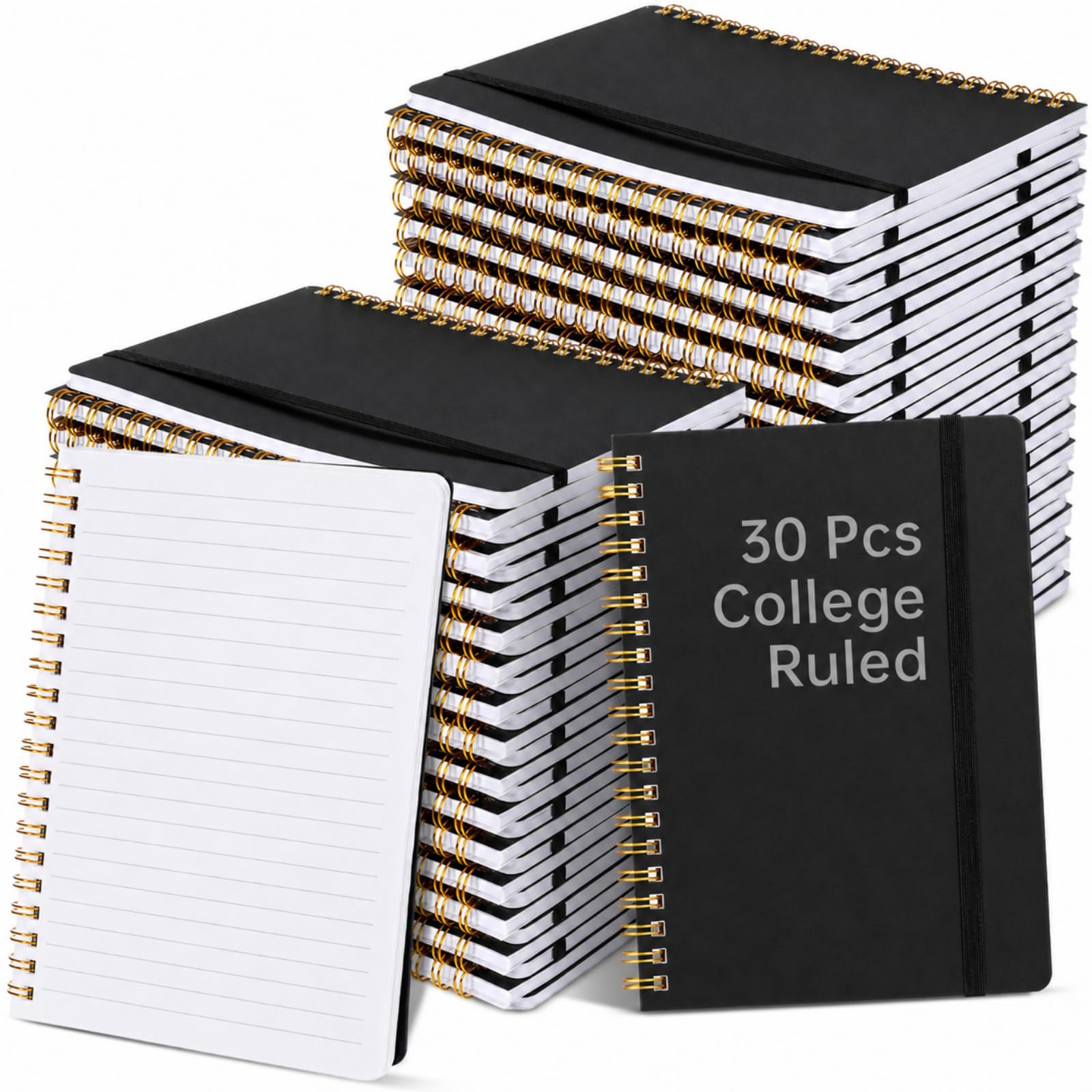 Watersay 30 Pcs Small Spiral Notebooks A6 with Straps, Multicolor 5" x 7" Pocket Notebooks Mini Lined Journals 50 Sheets for Back to School Supplies Students Rewards Office Gifts (Black)