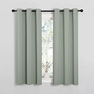 PONY DANCE Sage Green Blackout Thermal Curtains for Kids Eyelet Short Light Blocking Curtains for Bedroom Kitchen Balance Temperature Privacy Drapes, W 34\" x L 54\", 2 Pieces