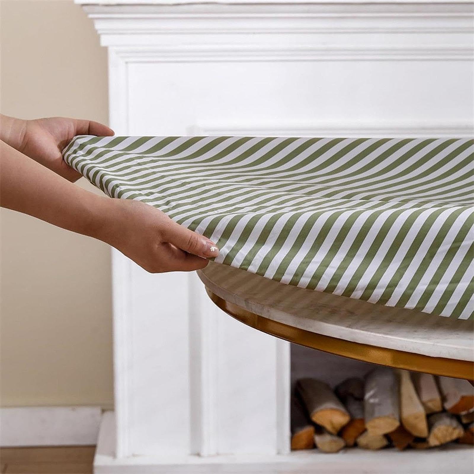 Enakshi® Round Tablecloth Green Striped Stain Resistant Wipe Clean Coffee Table Cover 48 inch|Home & Garden | Kitchen, Dining & Bar | Linens & Textiles | Tablecloths-image-20